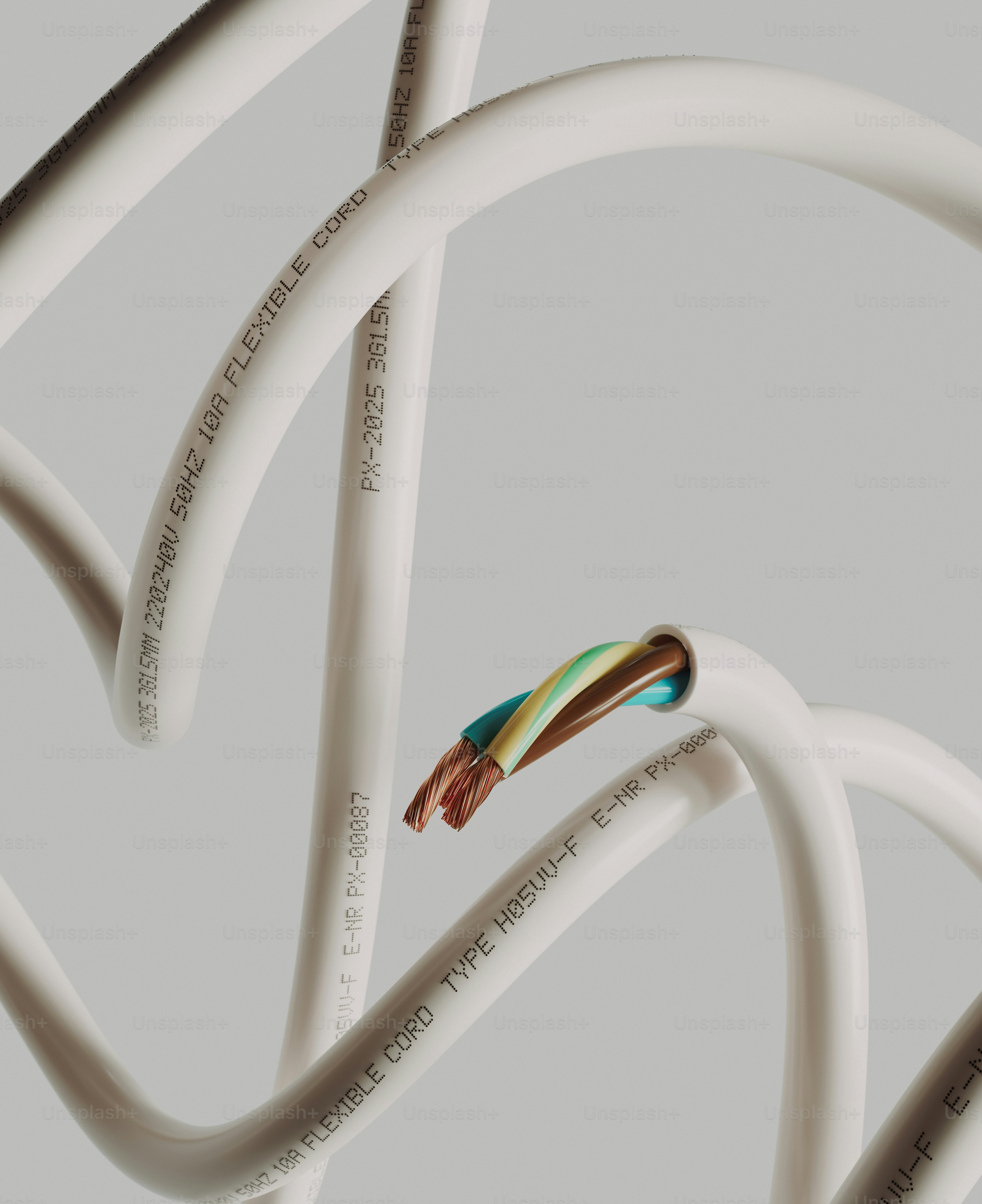 White electrical cord with exposed wires