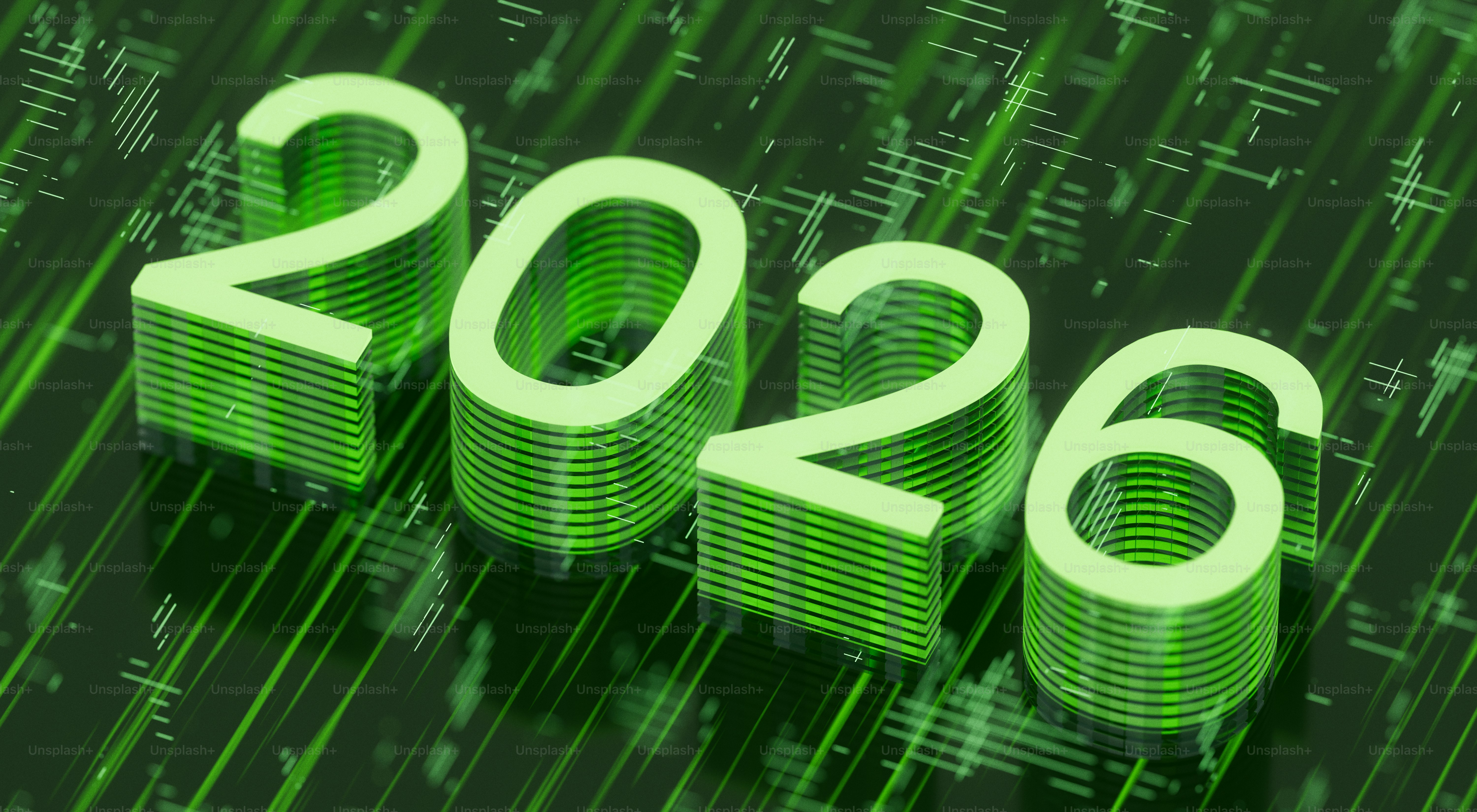 The year 2026 in glowing green digits.