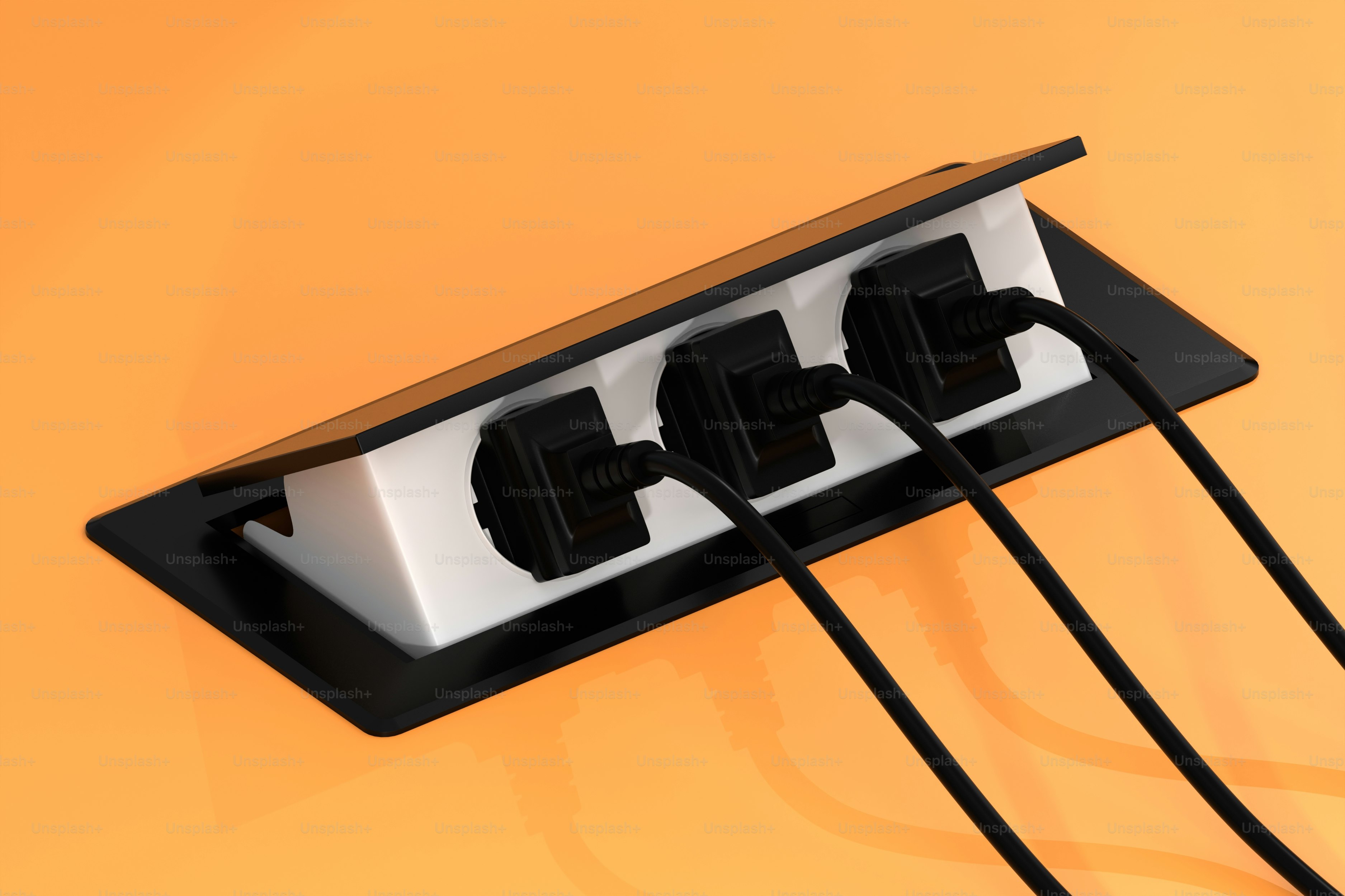 Three electrical outlets with plugs inserted photo – Technology Image ...