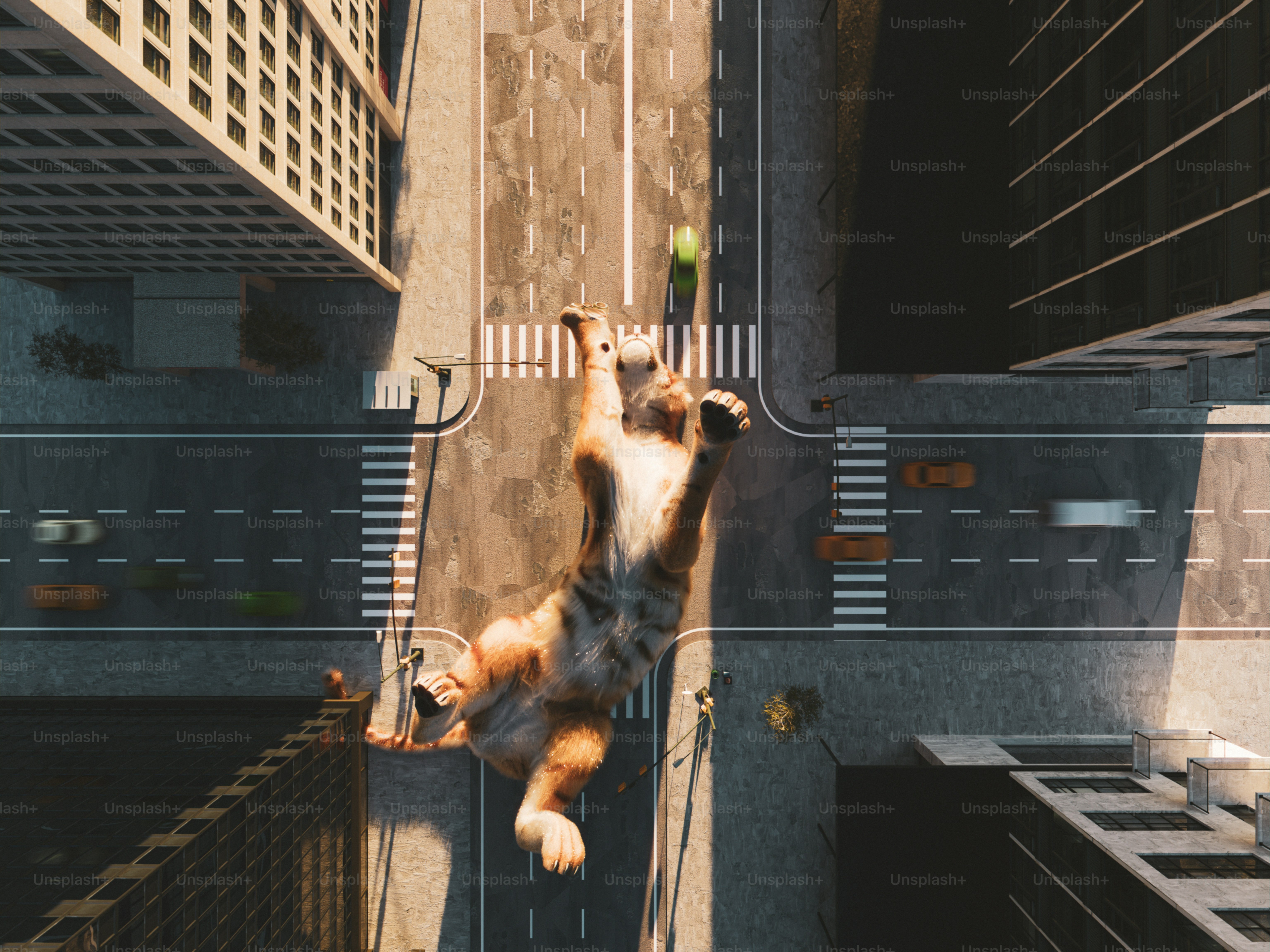 Gato caindo do prédio na rua da cidade