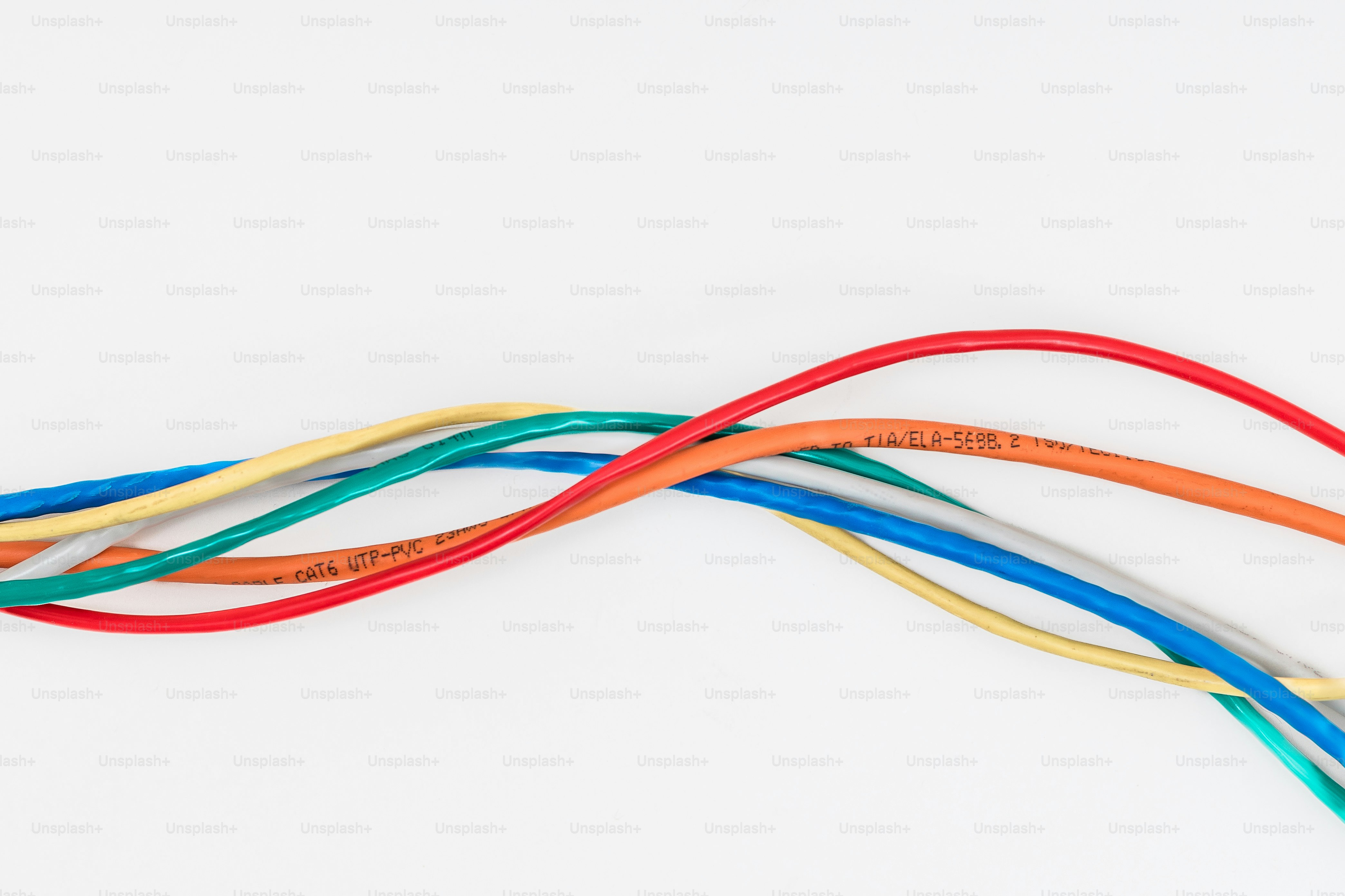 Colorful electrical wires on a white background