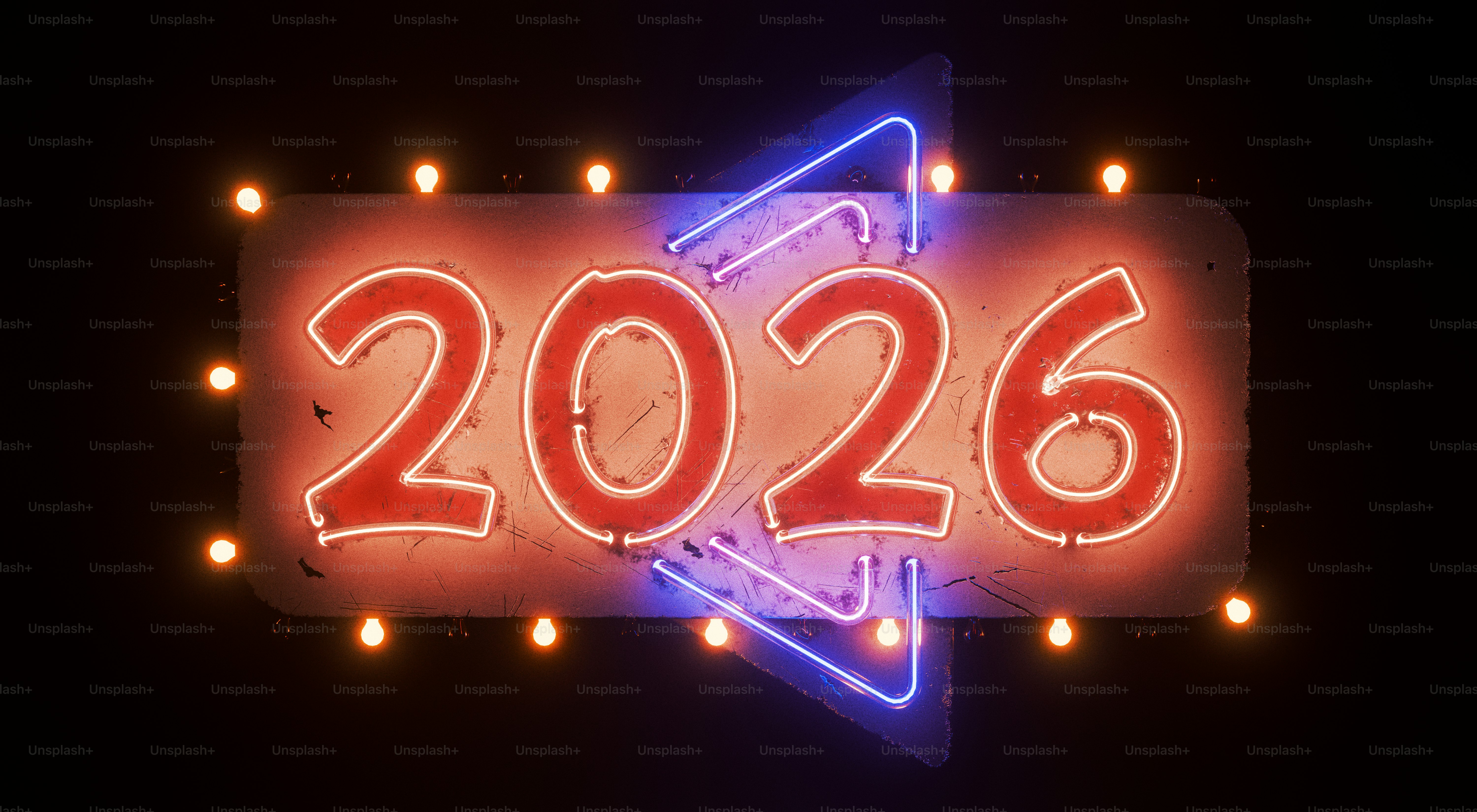 Sinal de néon exibindo o ano de 2026