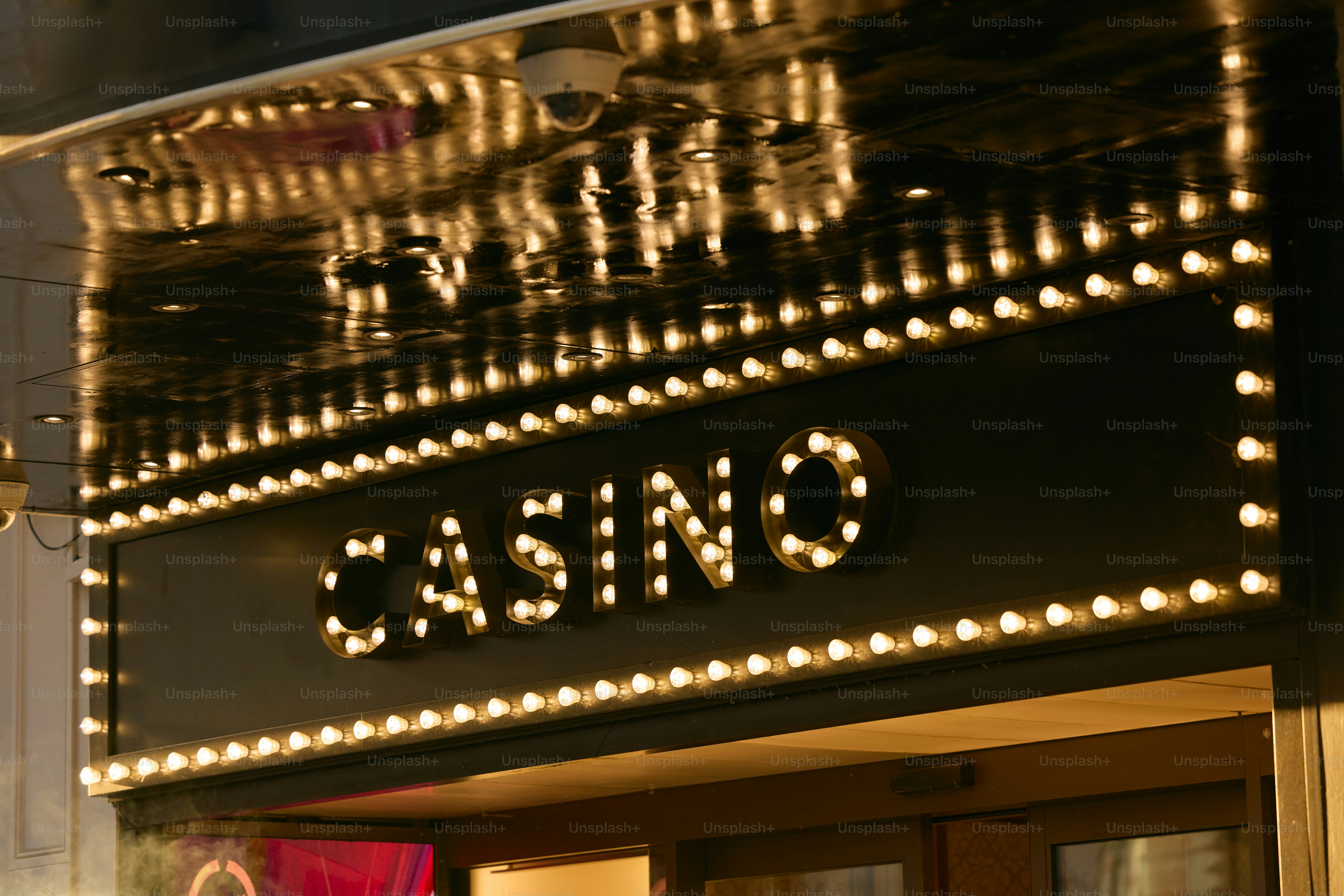 Casino sign illuminated with bright lights at night