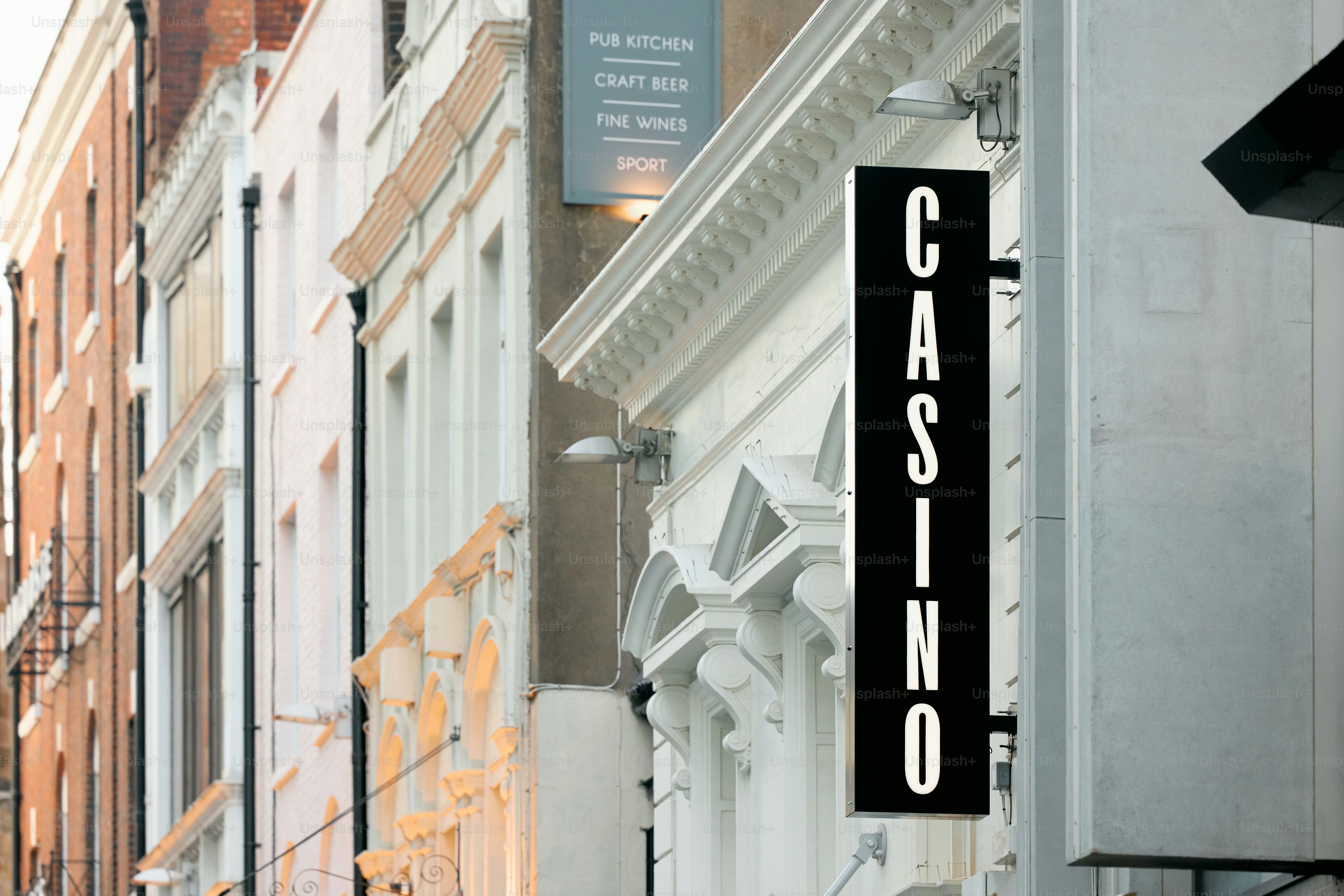 Vertical casino sign on a building facade