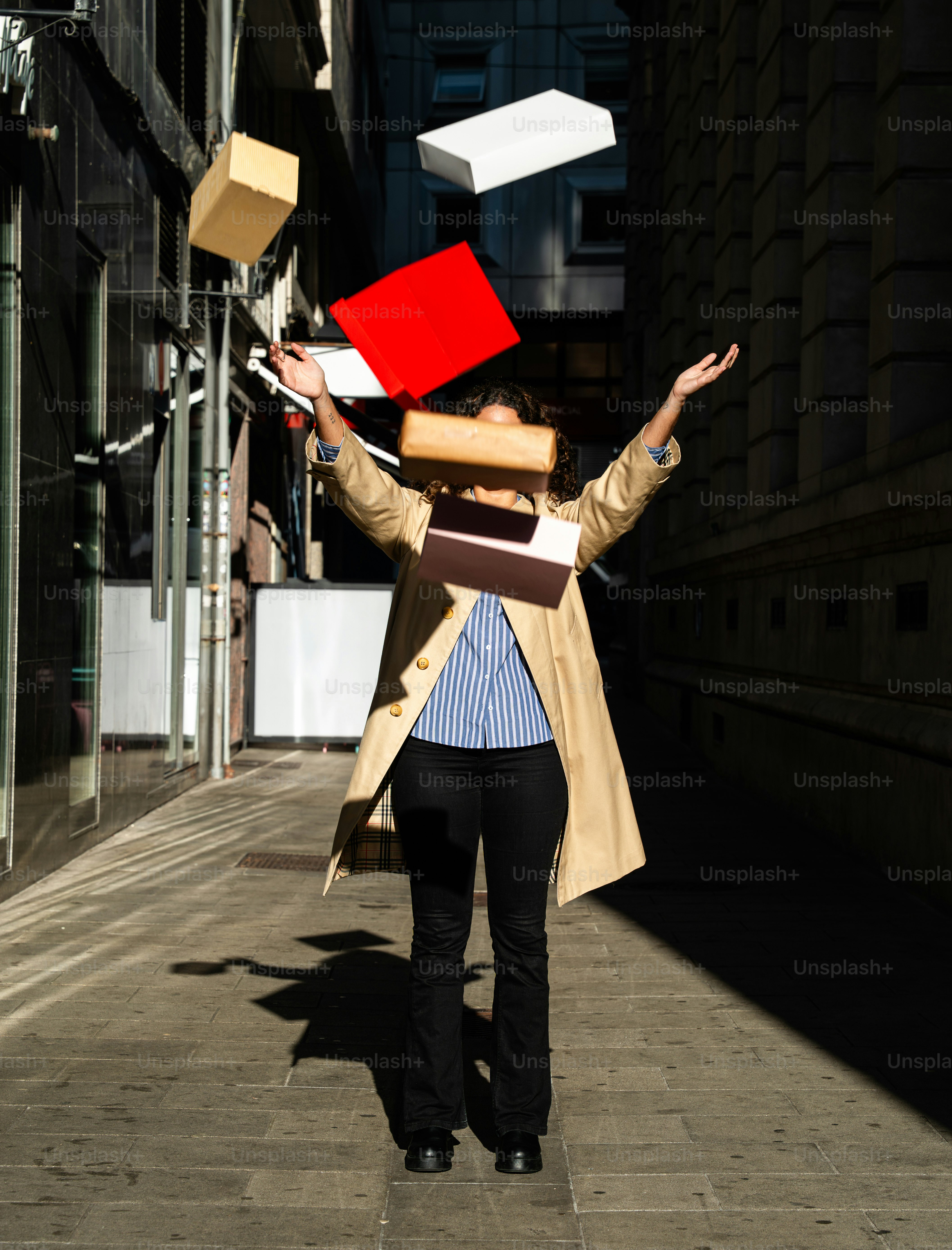 Woman throwing boxes in the air photo – Shopping Image on Unsplash