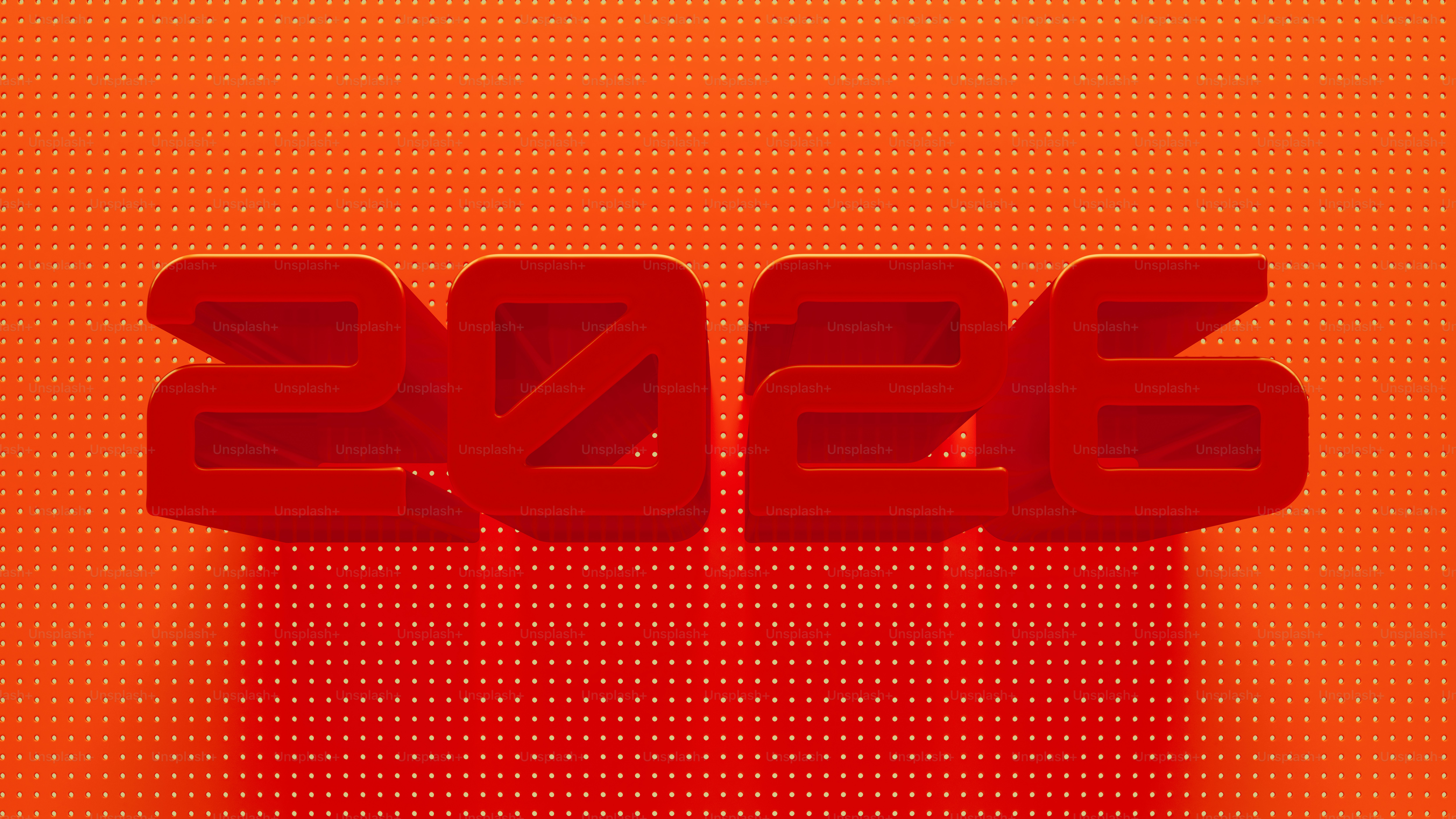 Chiffres 3D rouges 2026 sur fond texturé orange