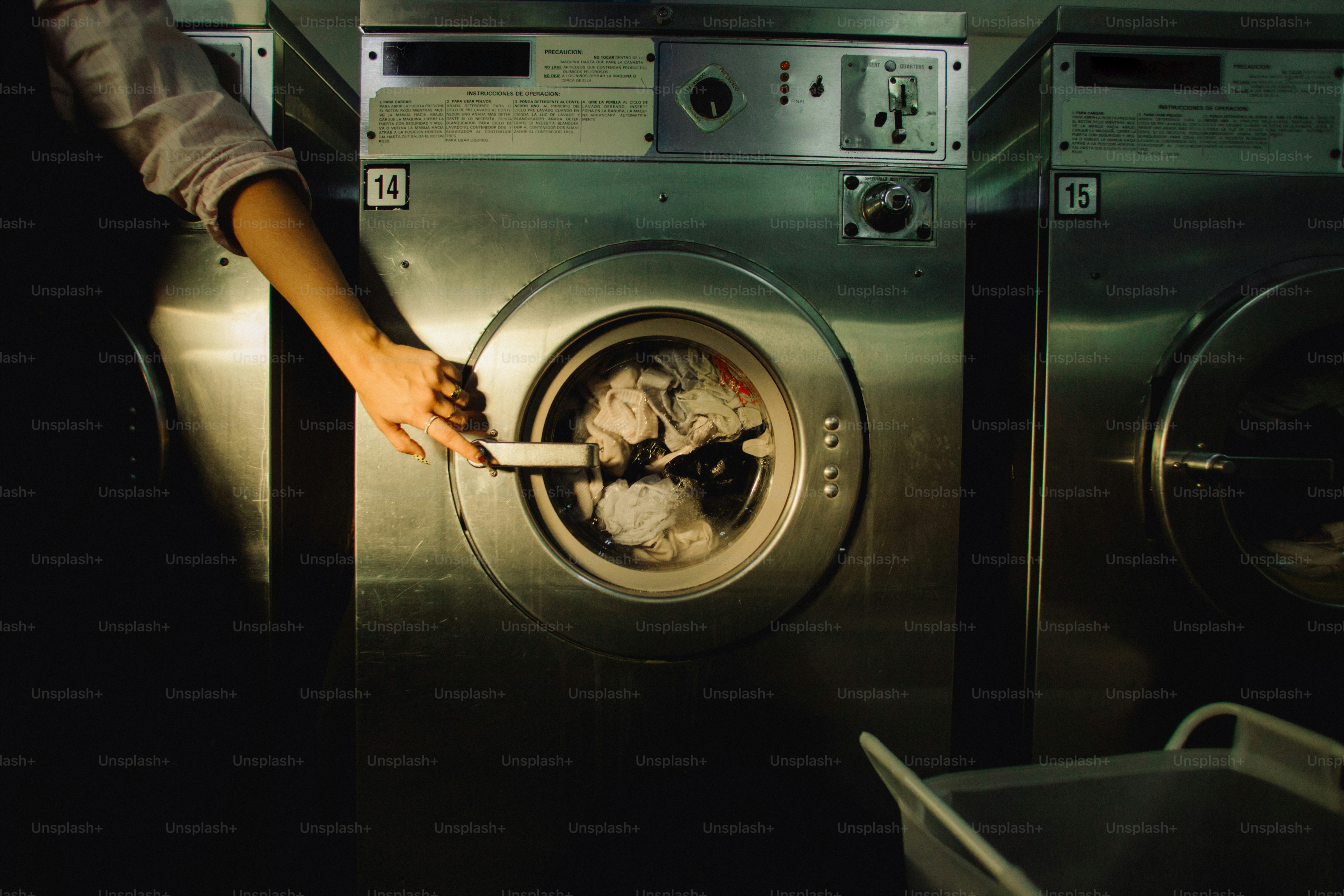 Washing machine with a hand shadow on door. photo – Vintage Image on ...