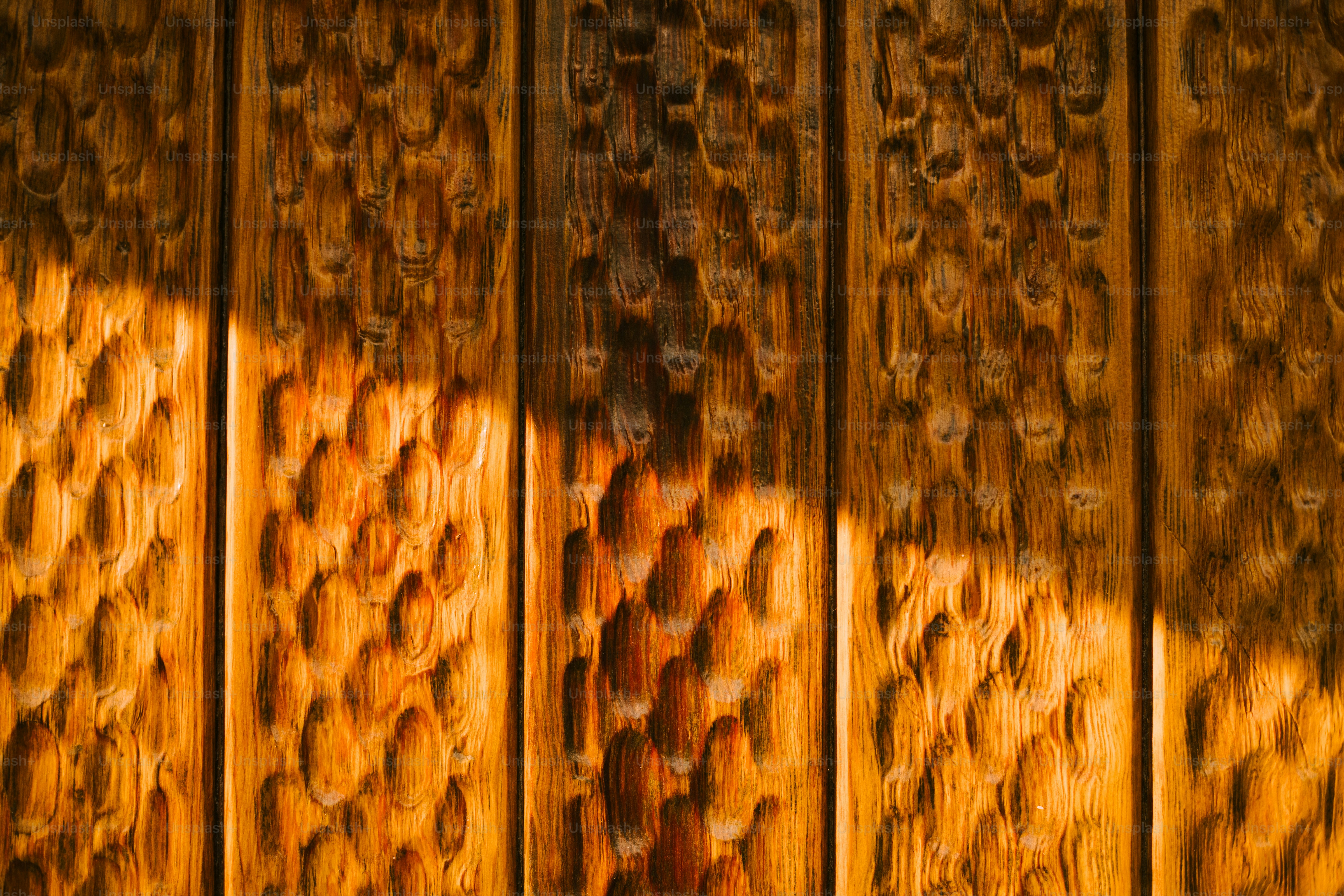 Close-up of carved wooden planks with sunlight