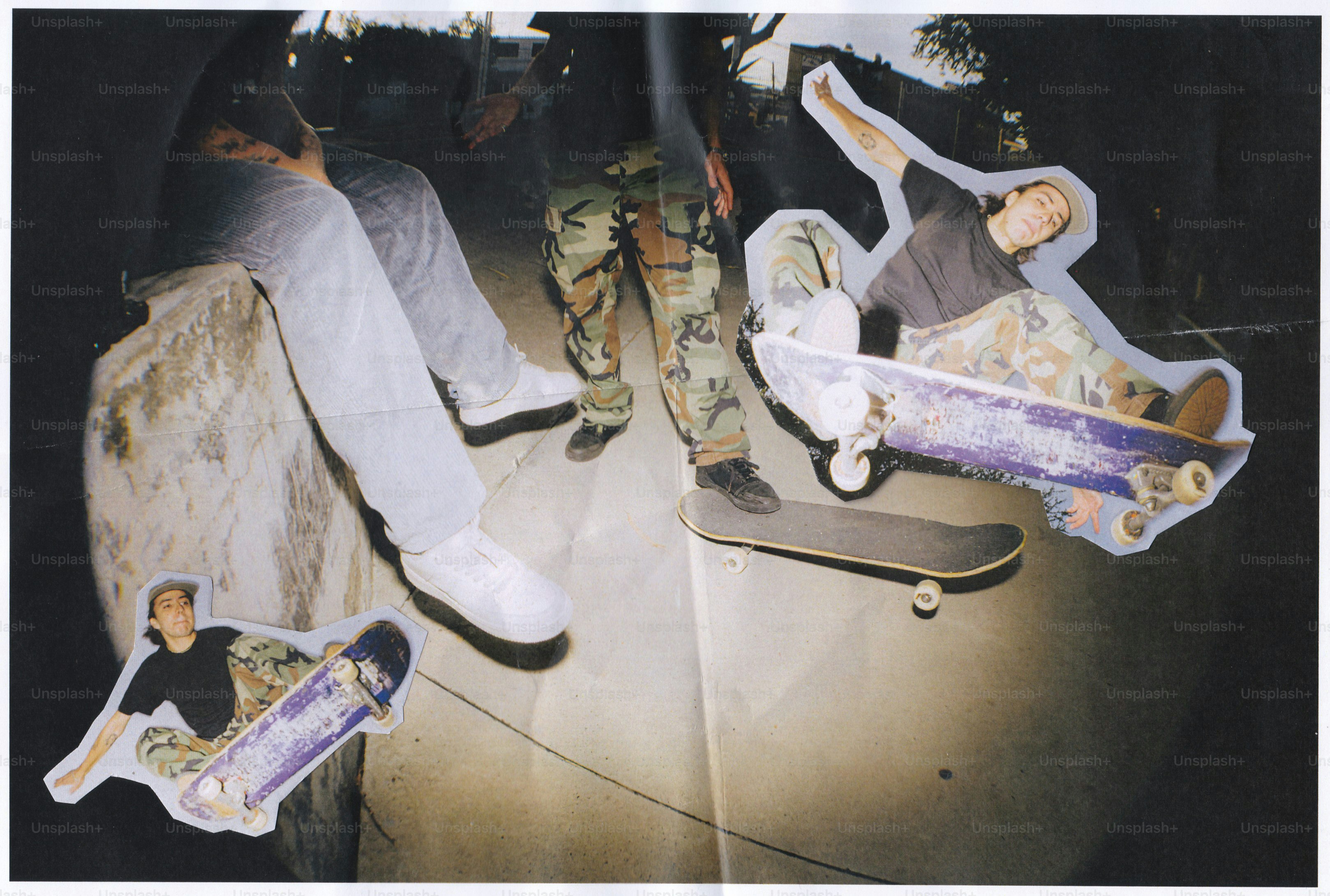 Skaters realizando trucos en un entorno urbano