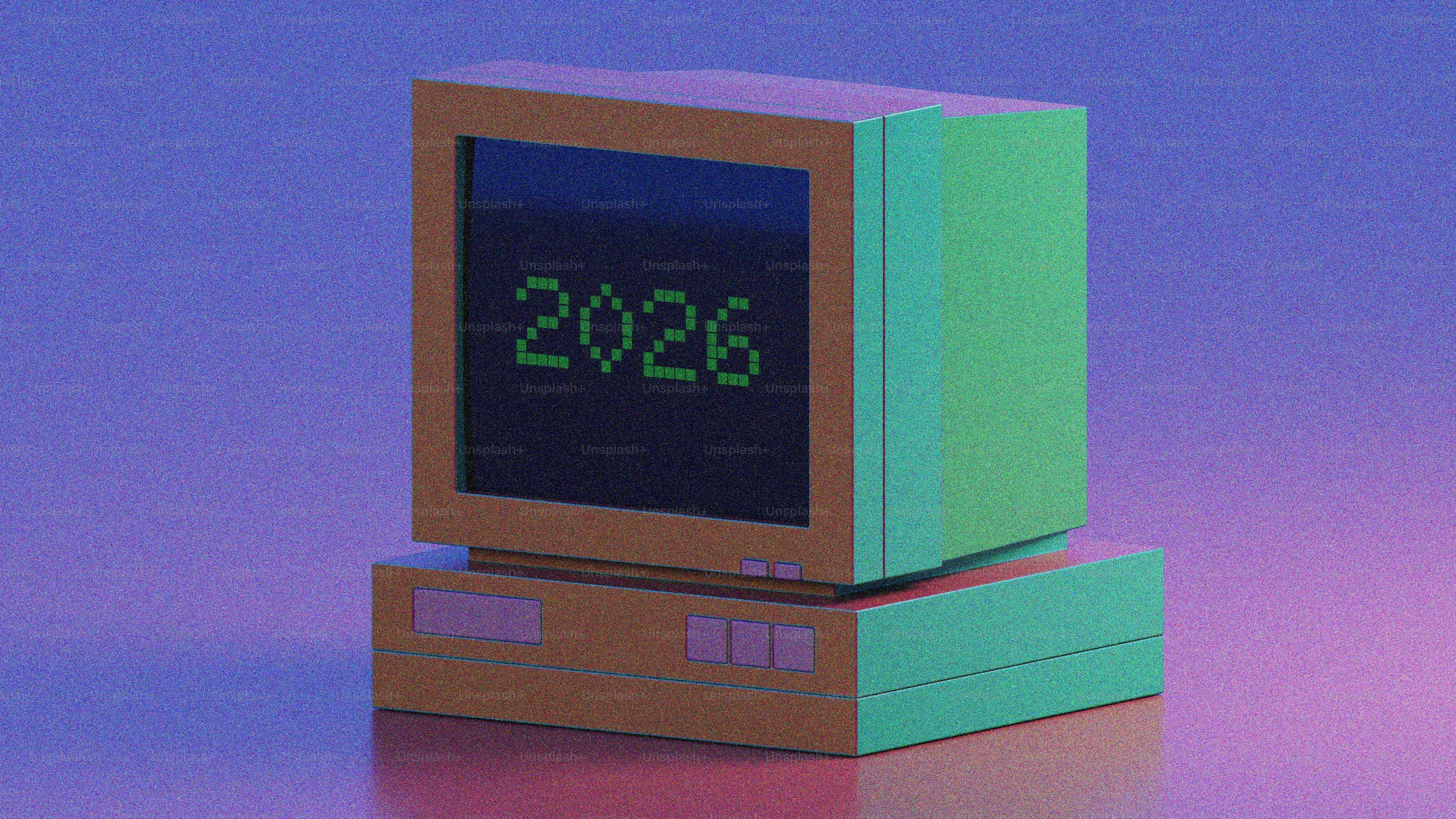 Retro computer displays the year 2026