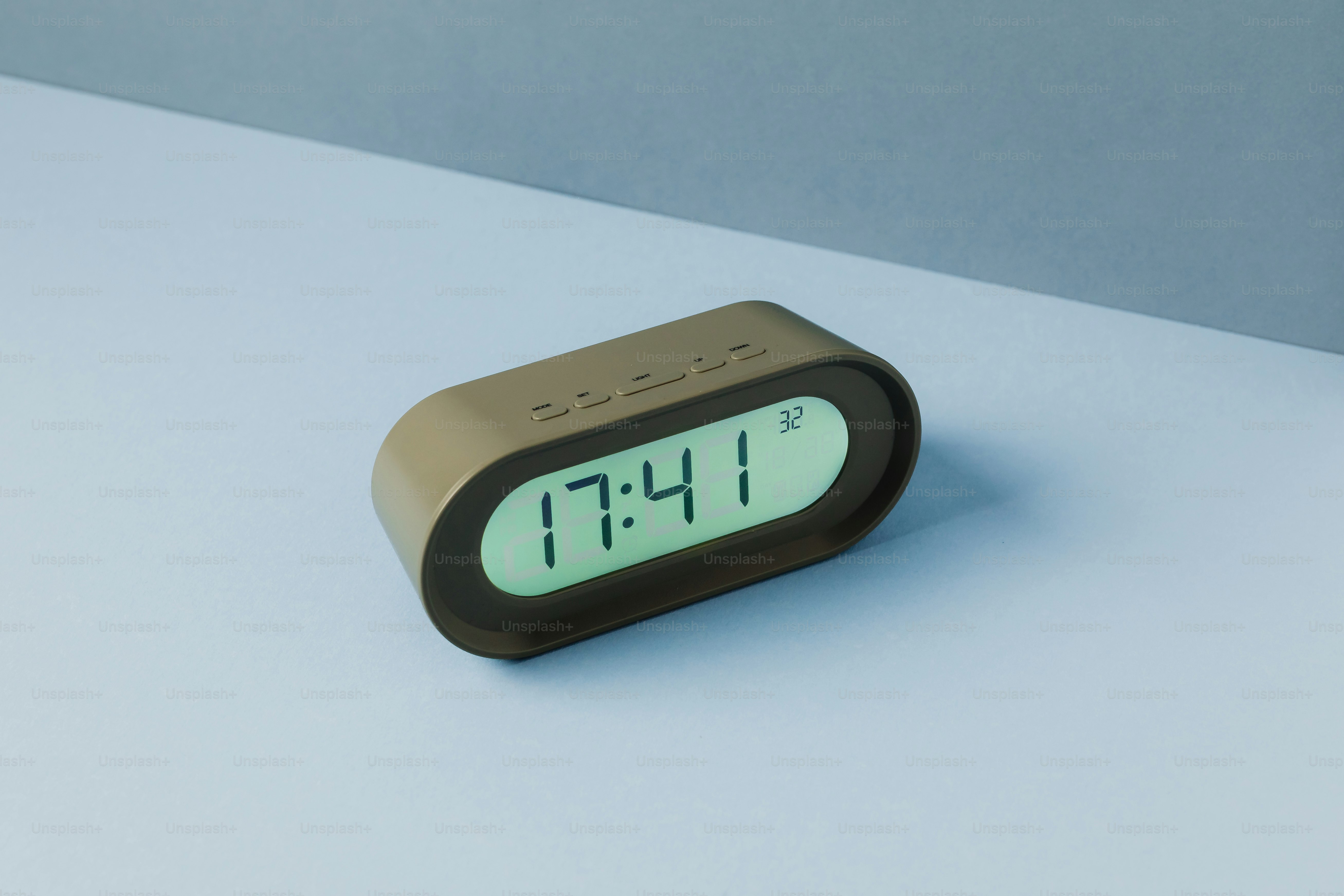 Digital alarm clock displays 17:41