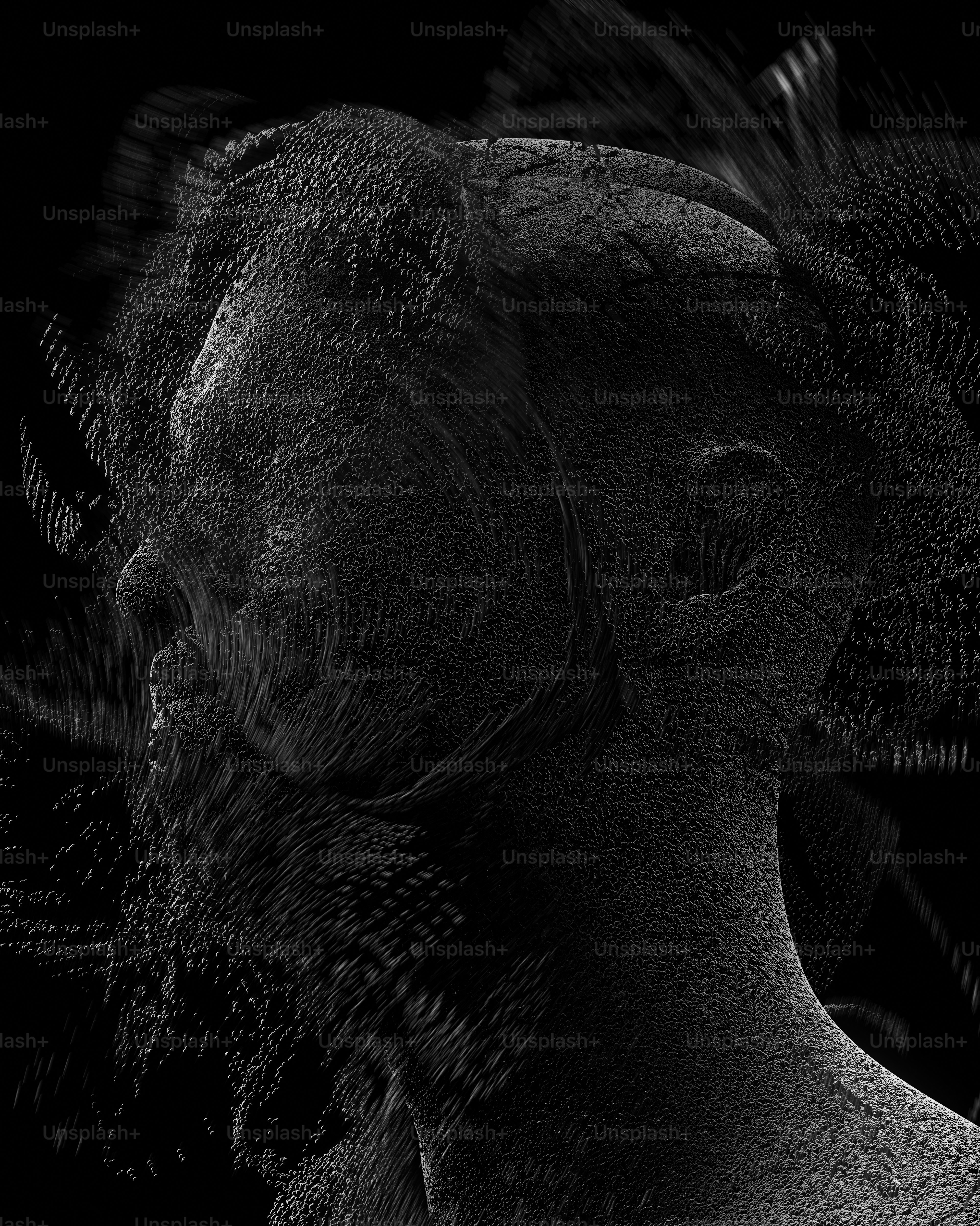 Abstract textured head with fragmented elements