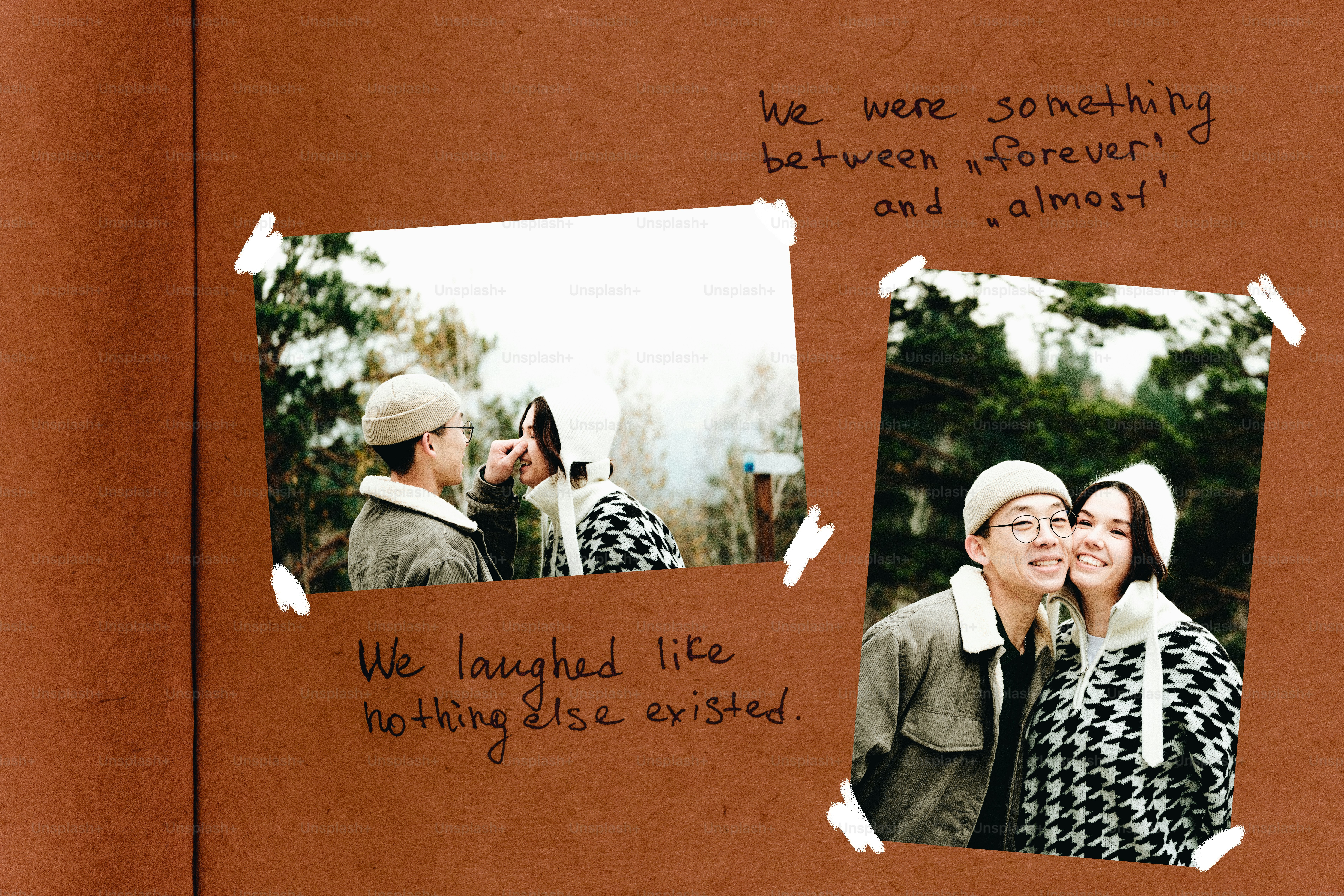 Couple in winter hats and jackets laughing together