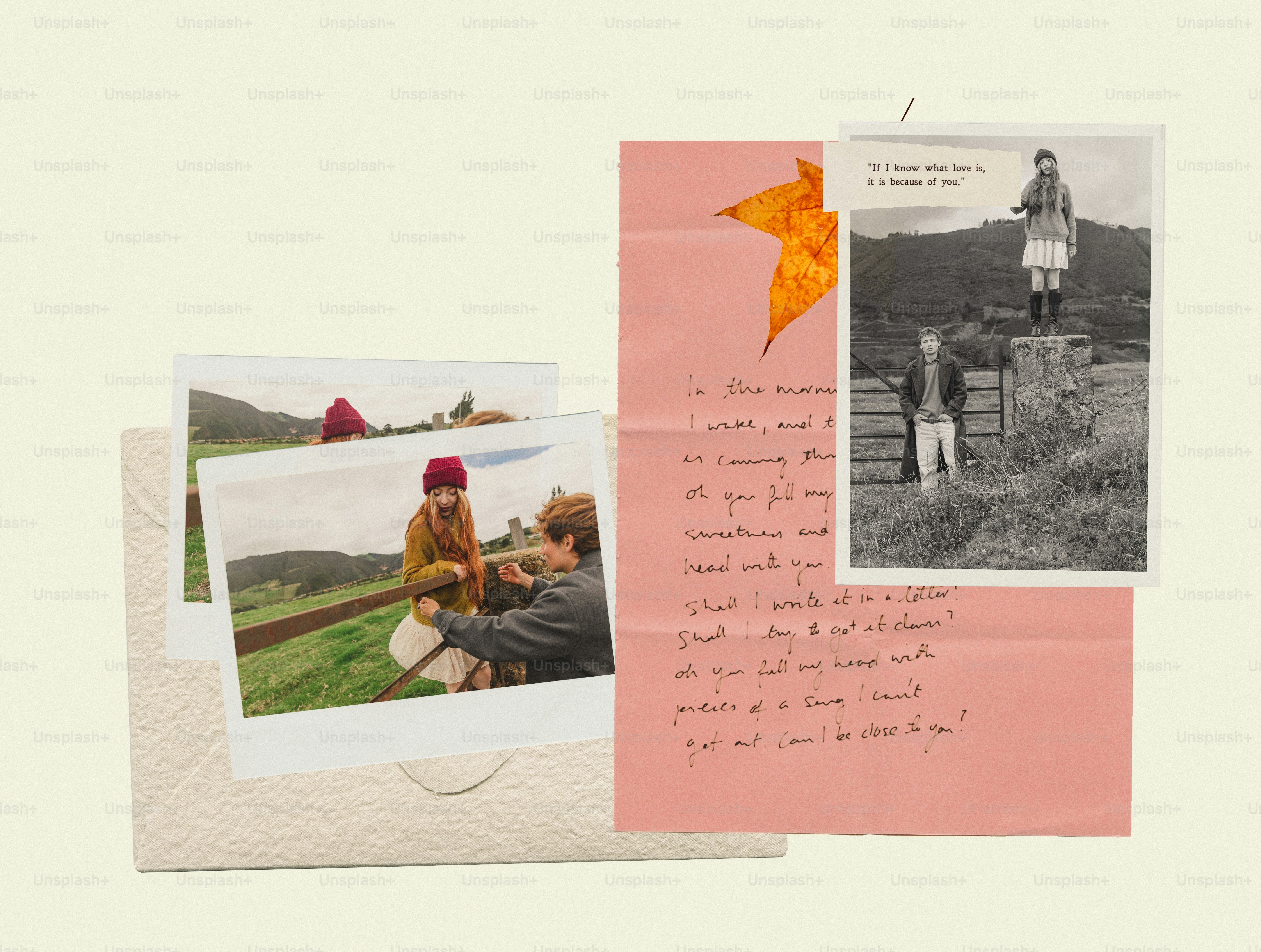 Photos vintage et lettre avec des feuilles d’automne