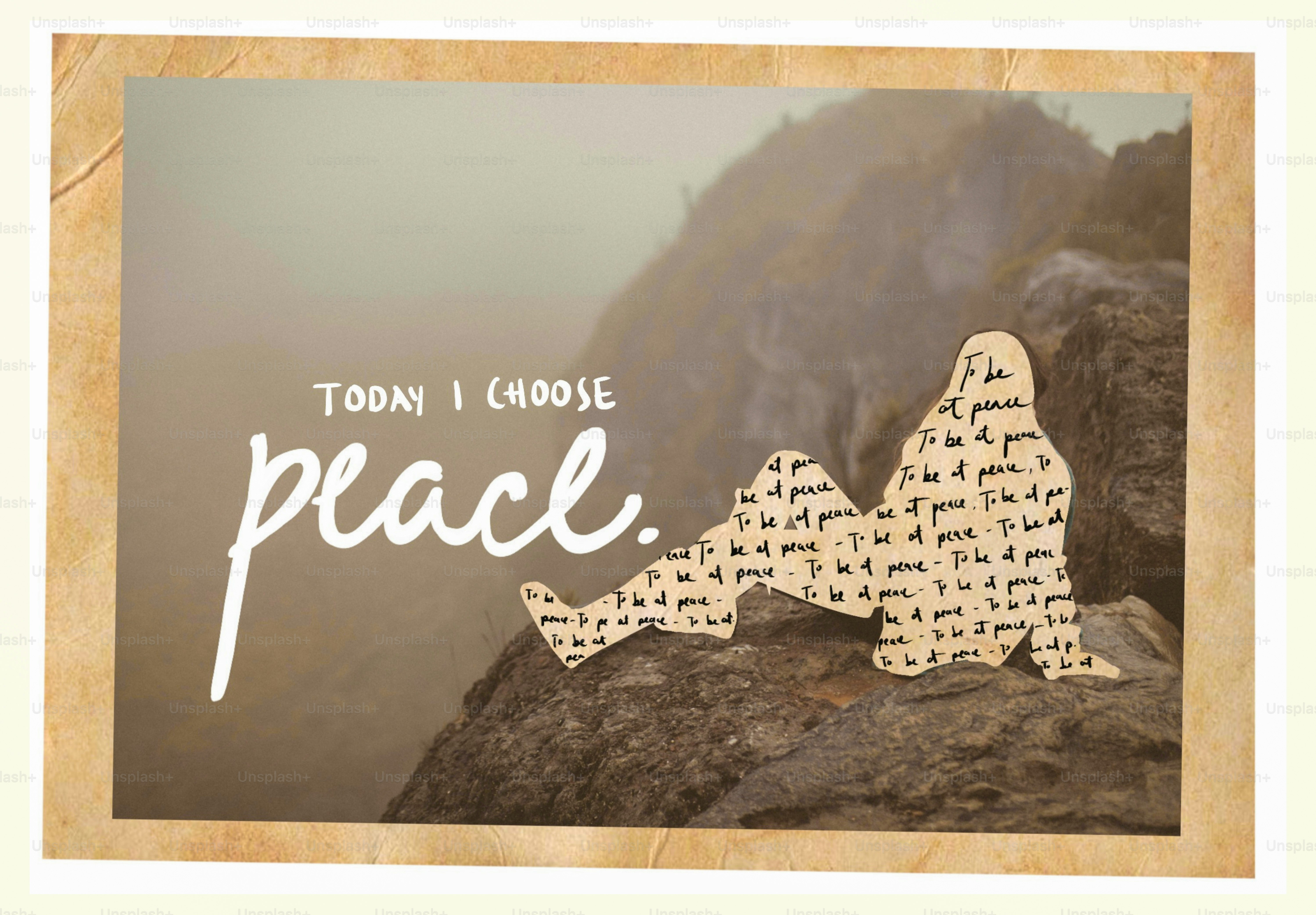Persona sentada en la roca con el texto "hoy elijo la paz".