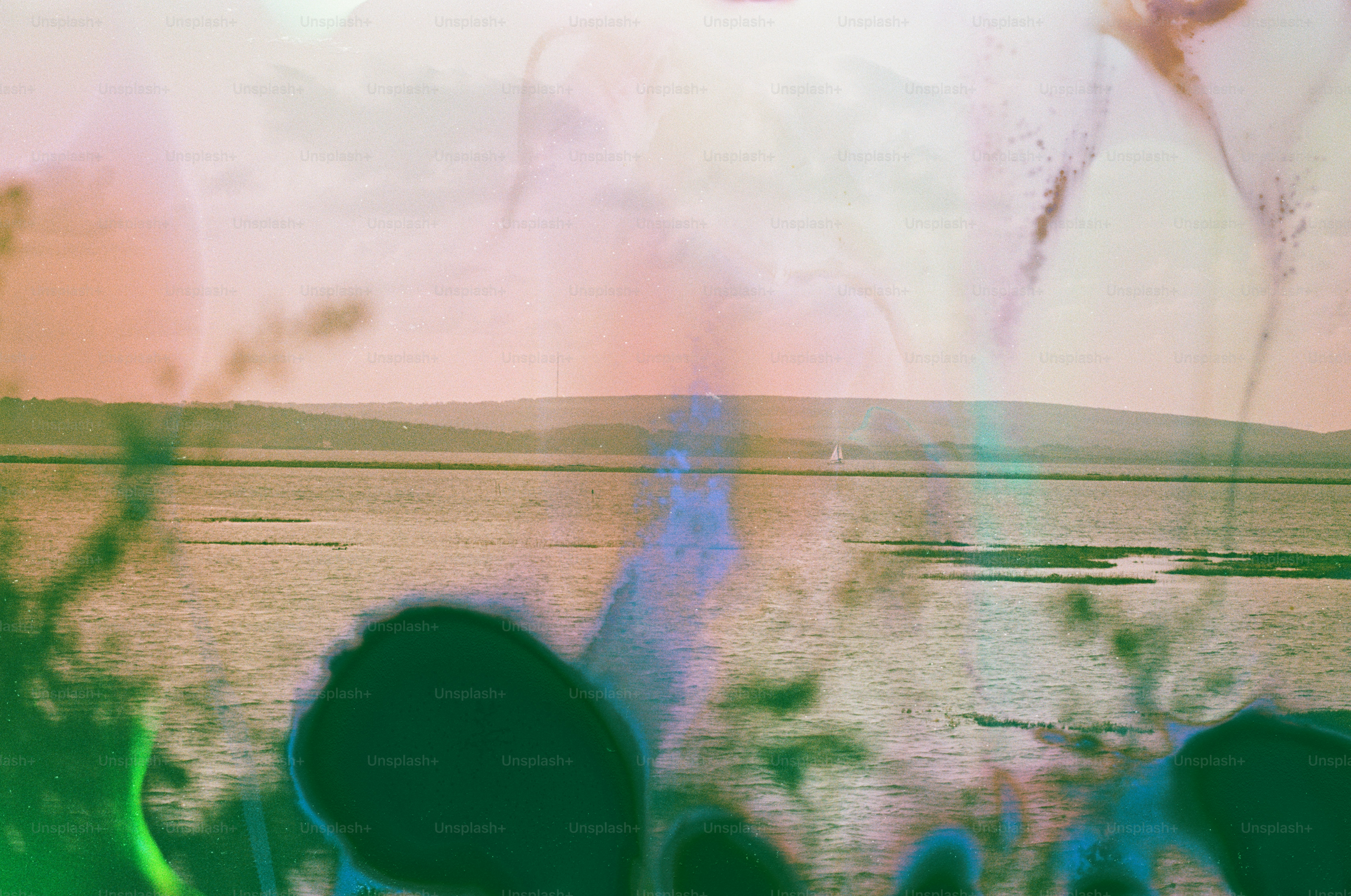 Abstract landscape with muted colors and blurred foreground