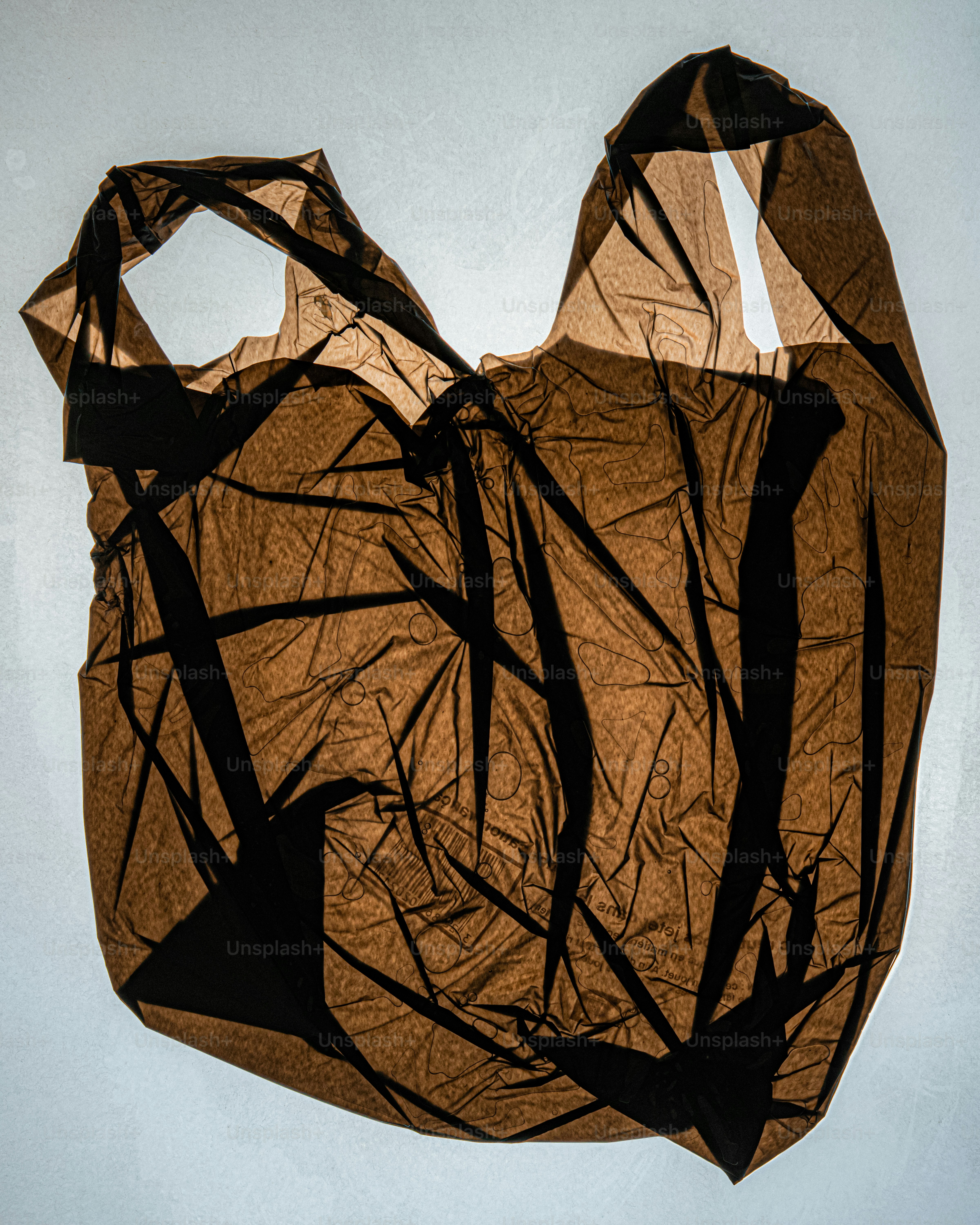 Crinkled brown paper bag with black accents.