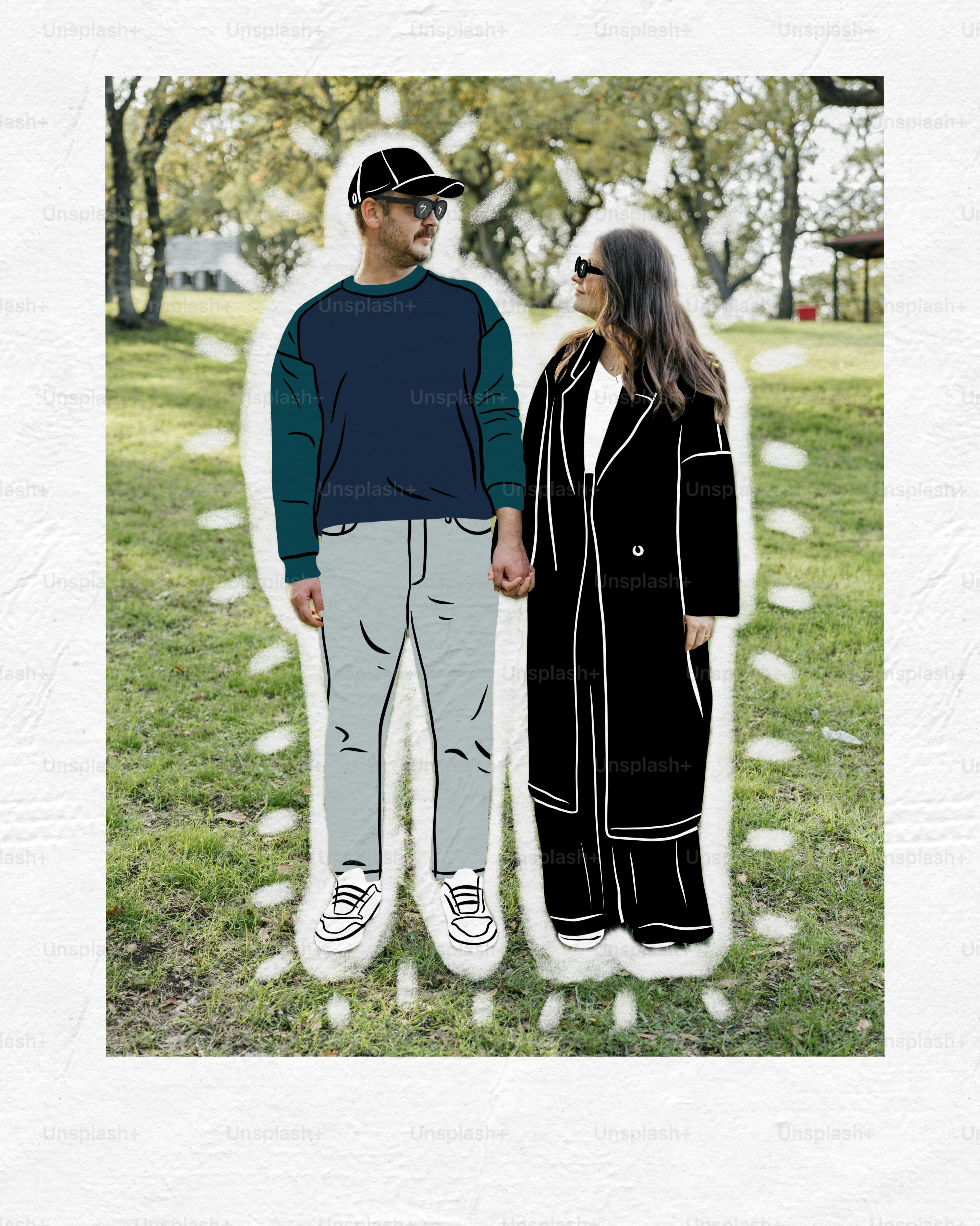 공원에서 손을 잡고 있는 커플