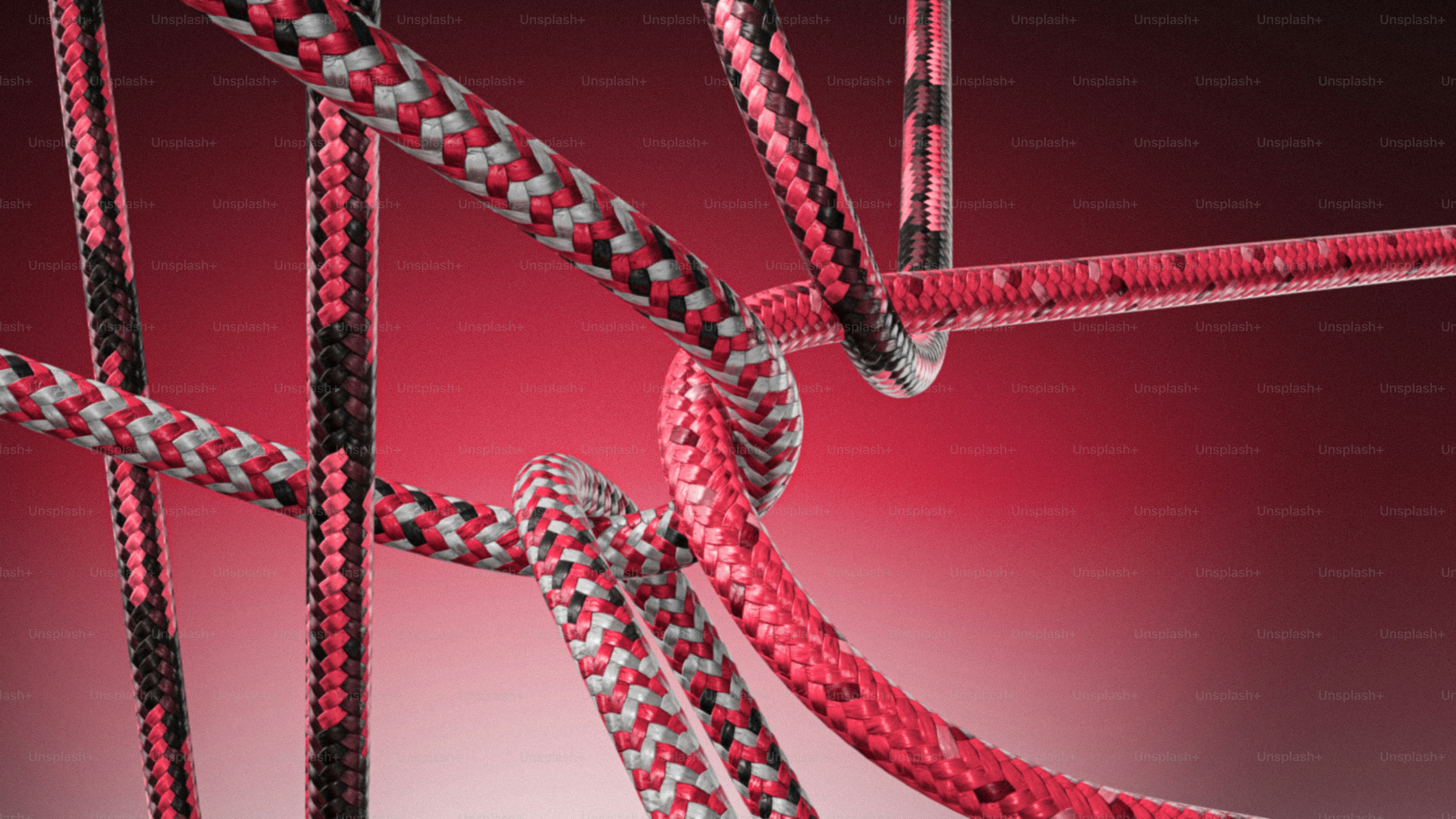 Braided ropes with red and black patterns intertwine. photo – Texture ...
