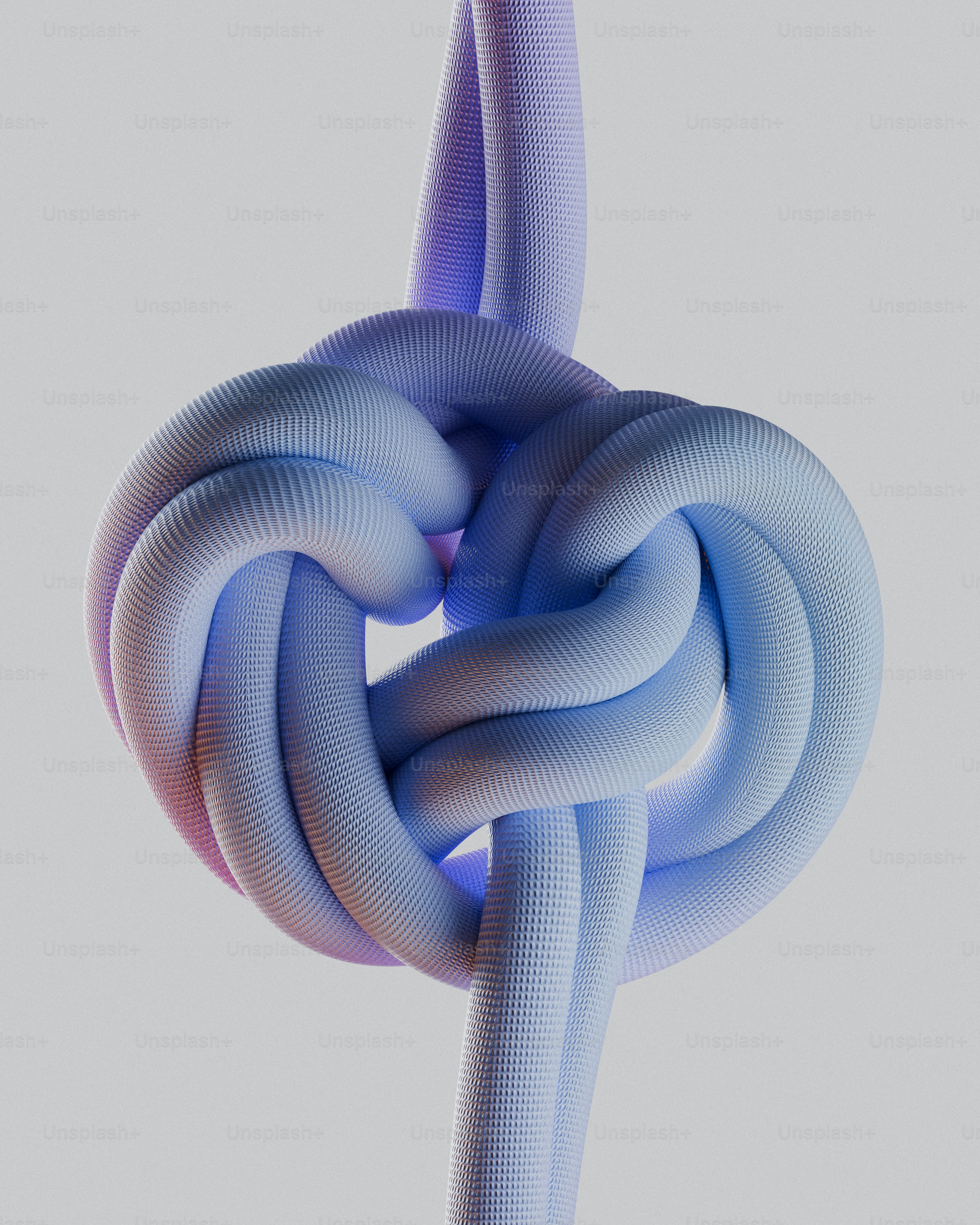 Abstract knot of textured blue and purple tubes