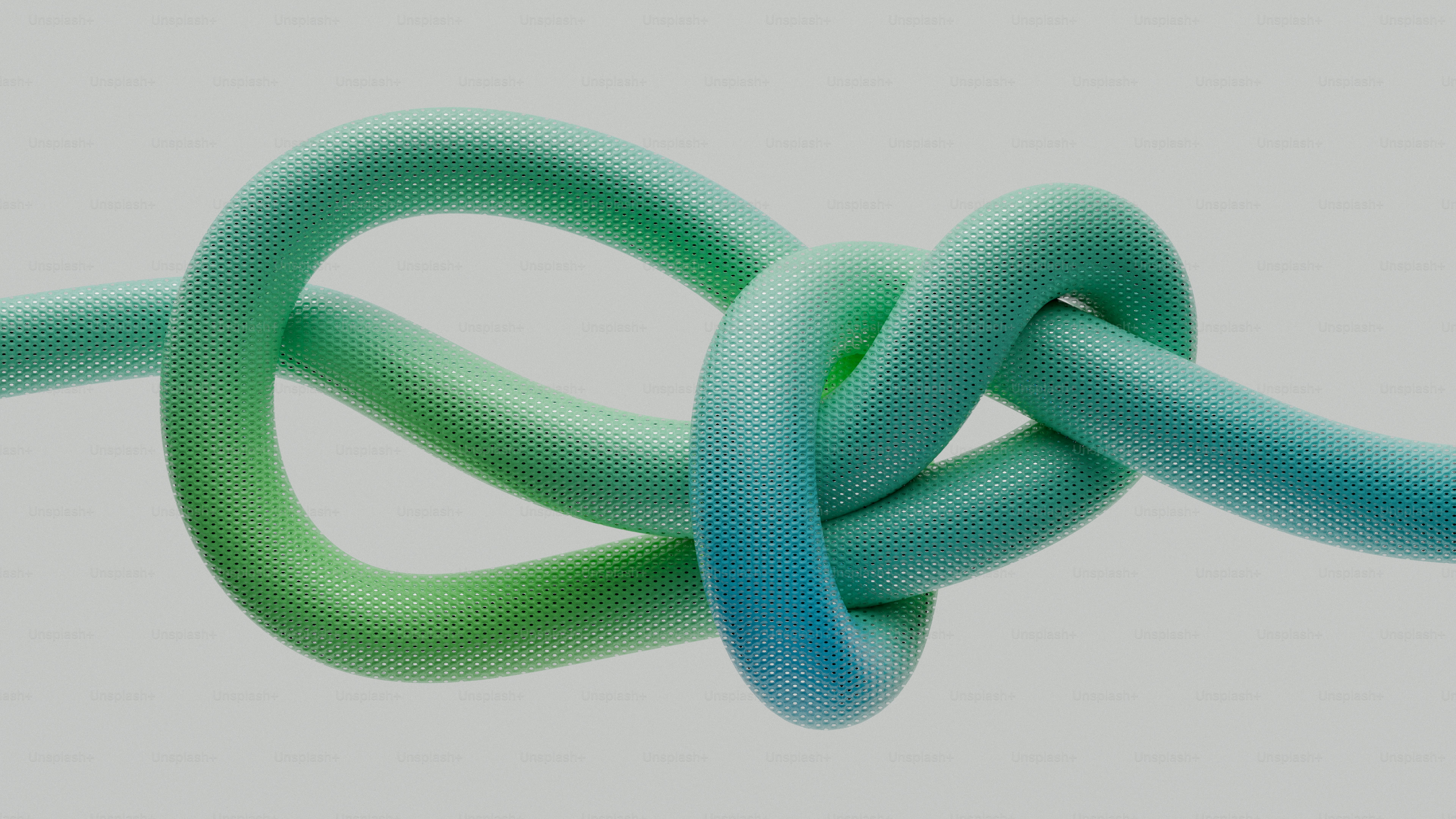 Uma corda verde e azul amarrada em um nó