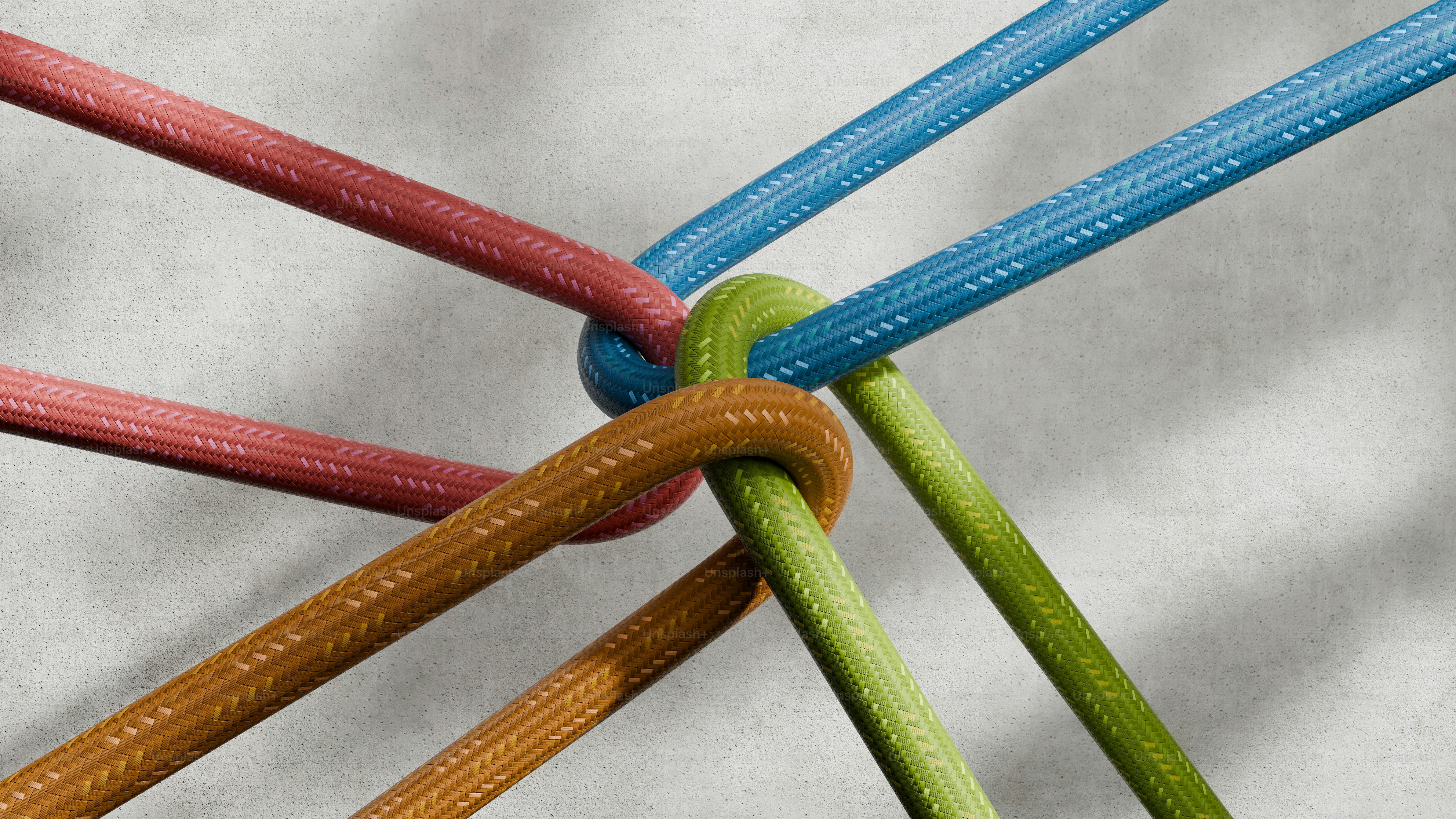 Four metal rings connected by black and white ropes. photo – Abstract ...