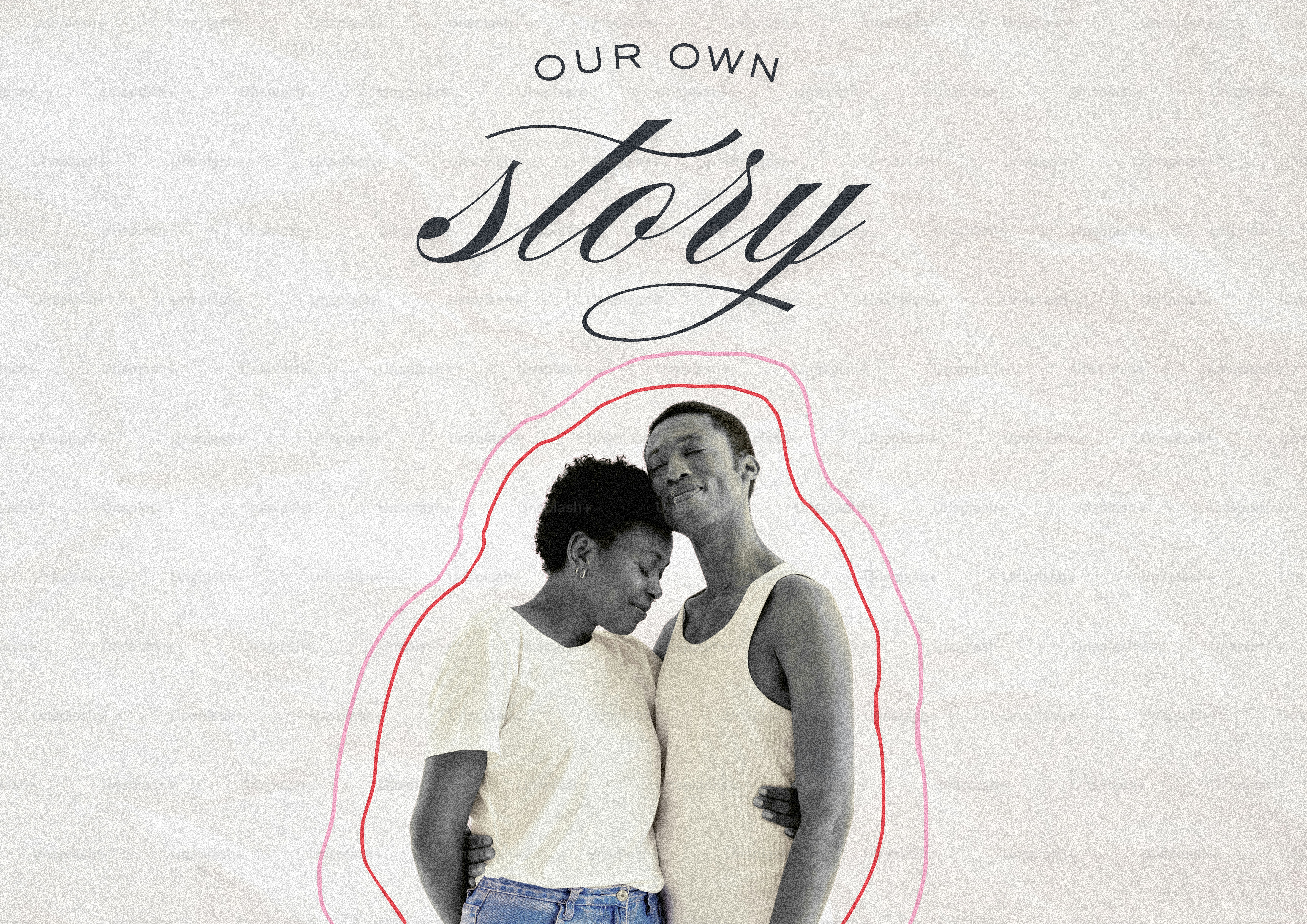 Coppia che si abbraccia con il testo "la nostra storia"