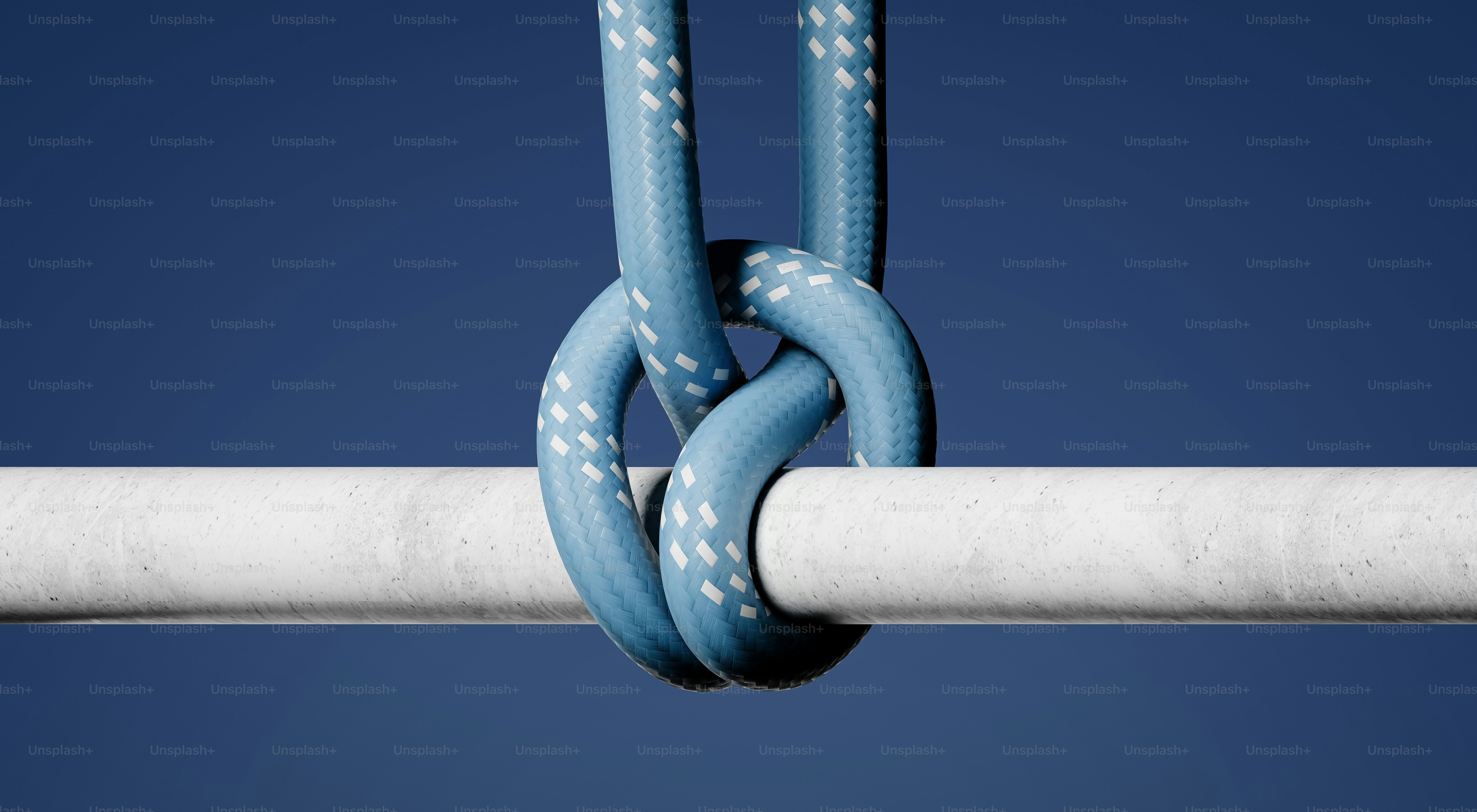 Blue rope tied to a white bar