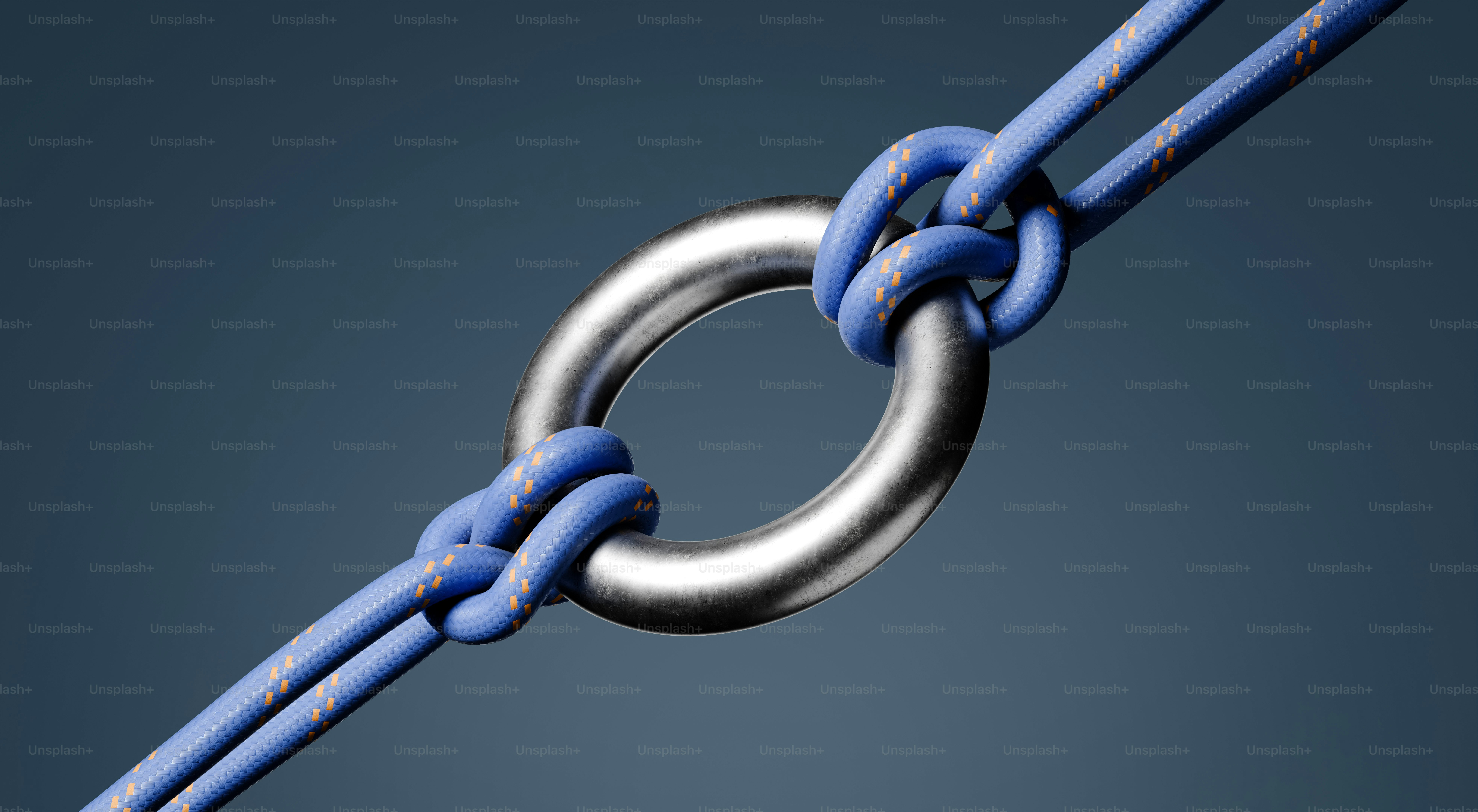 Blue rope tied through a metal ring