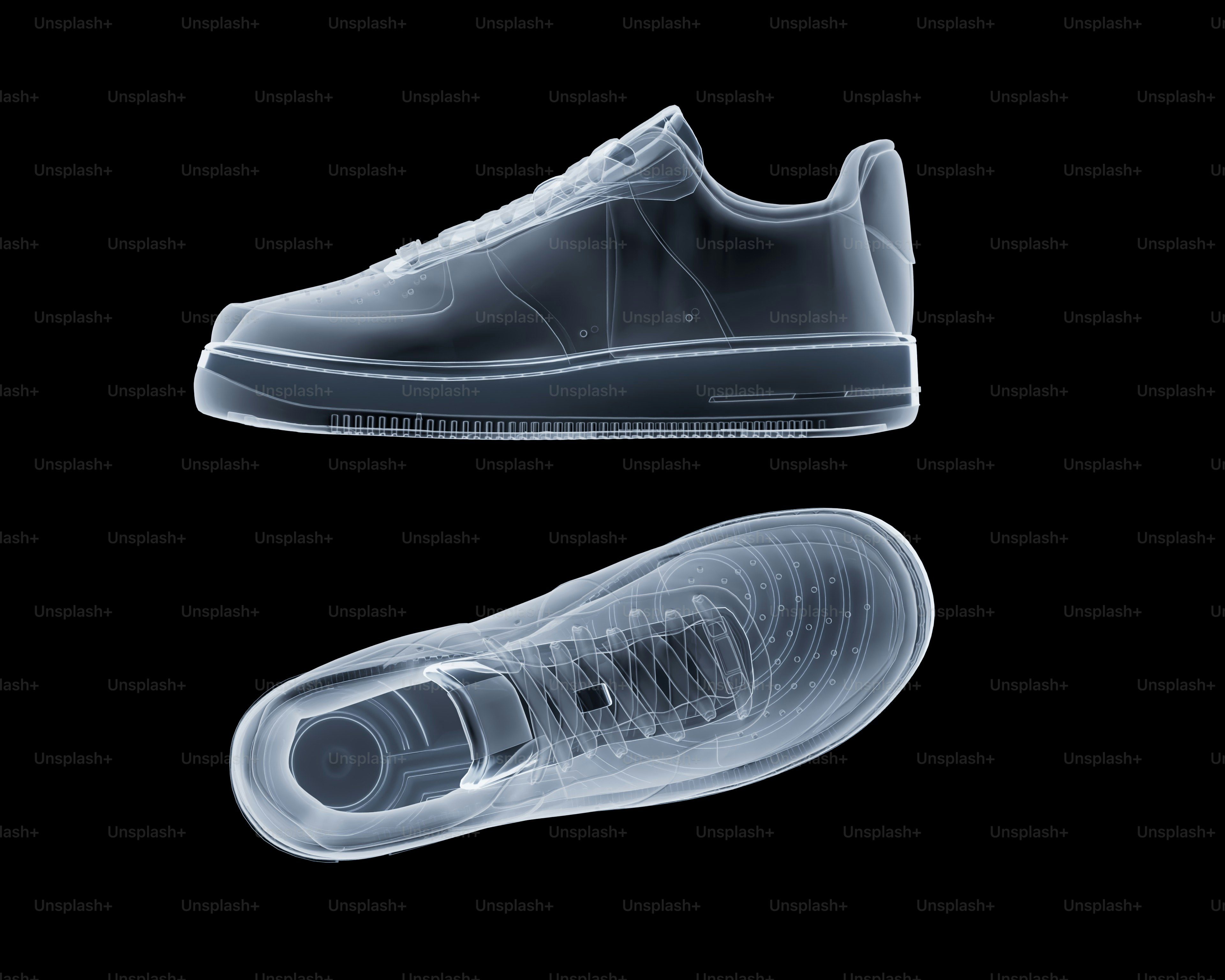 X-ray view of a sneaker on black background.