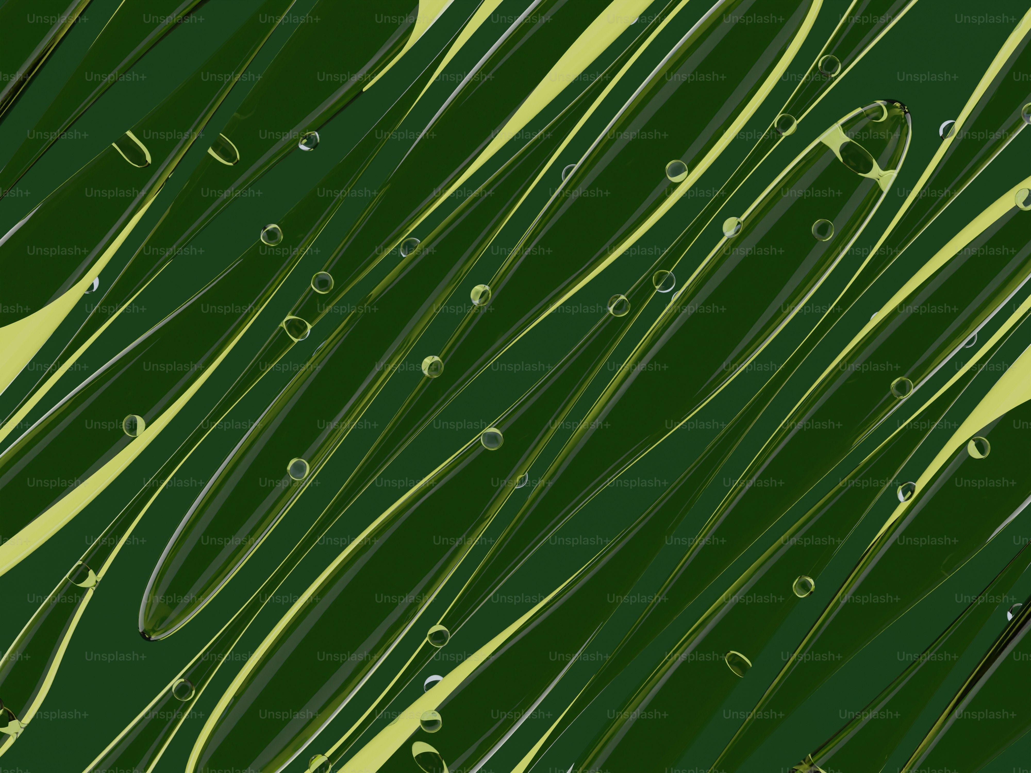 Abstract green and yellow wavy lines with dots