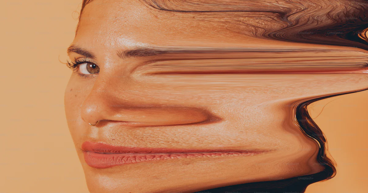 Distorted Face Background Woman with distorted face against orange background photo – Abstract ...
