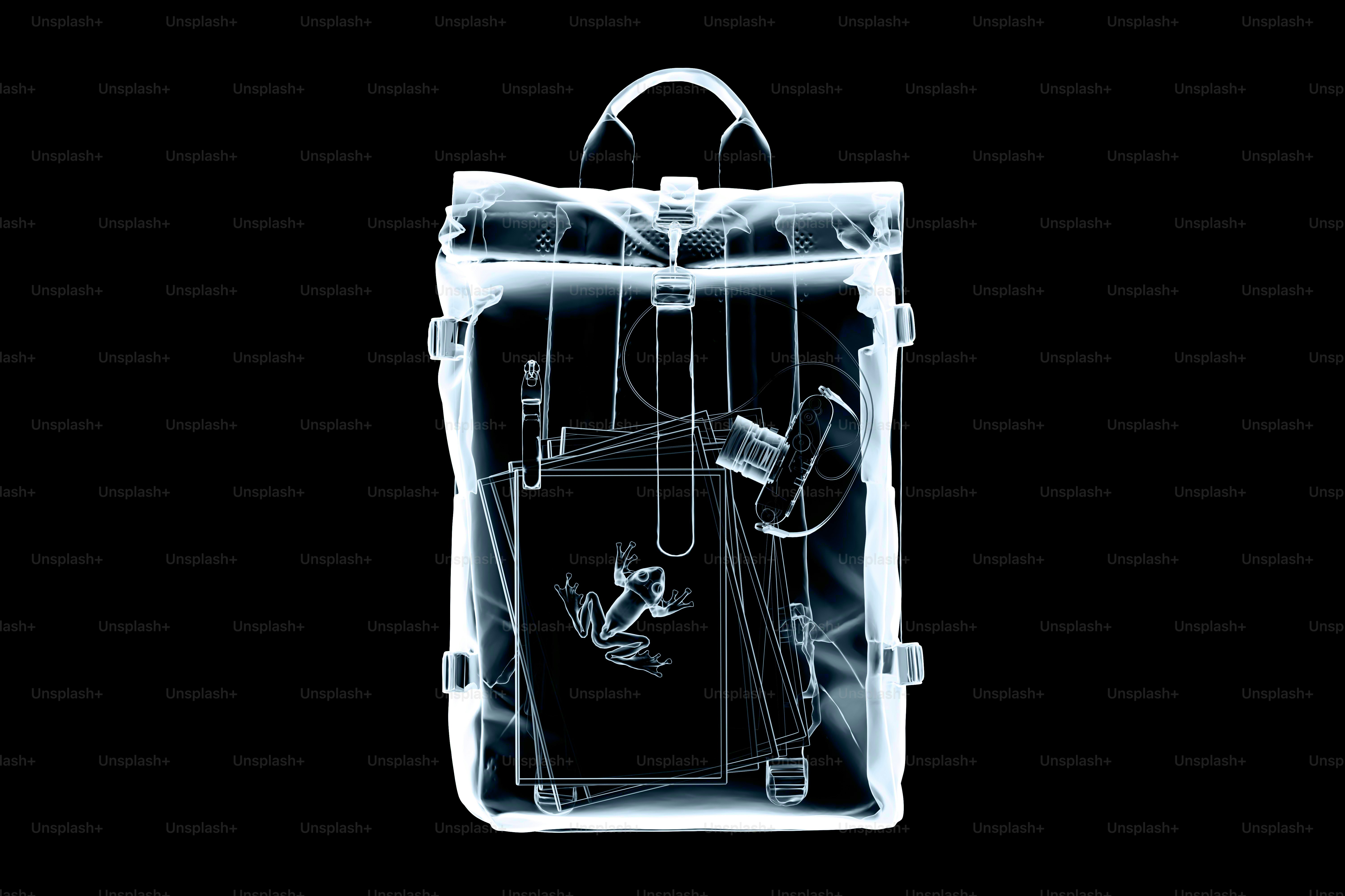 Radiographie d’un sac à dos avec des objets à l’intérieur