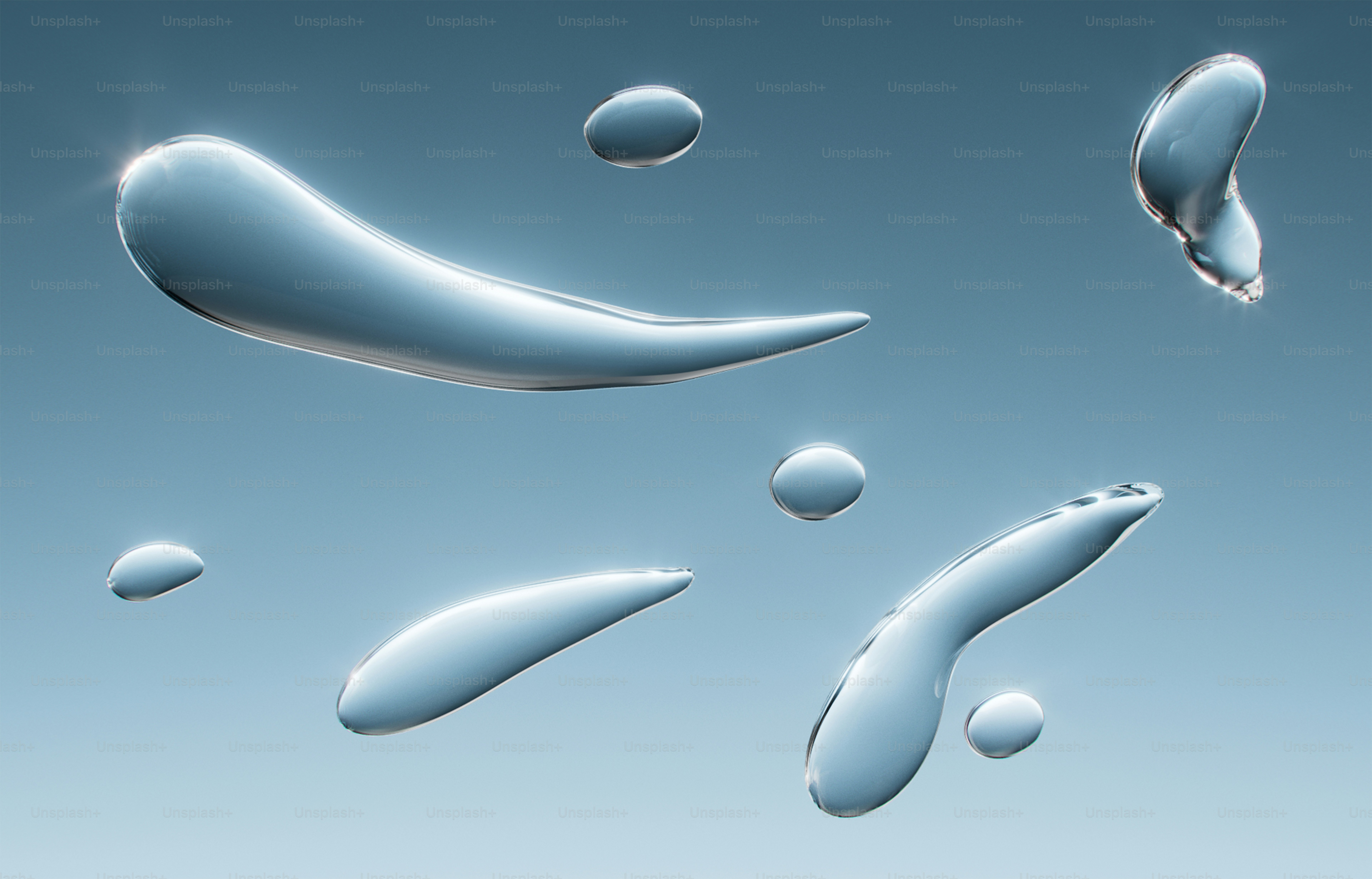 Water droplets on a blue background