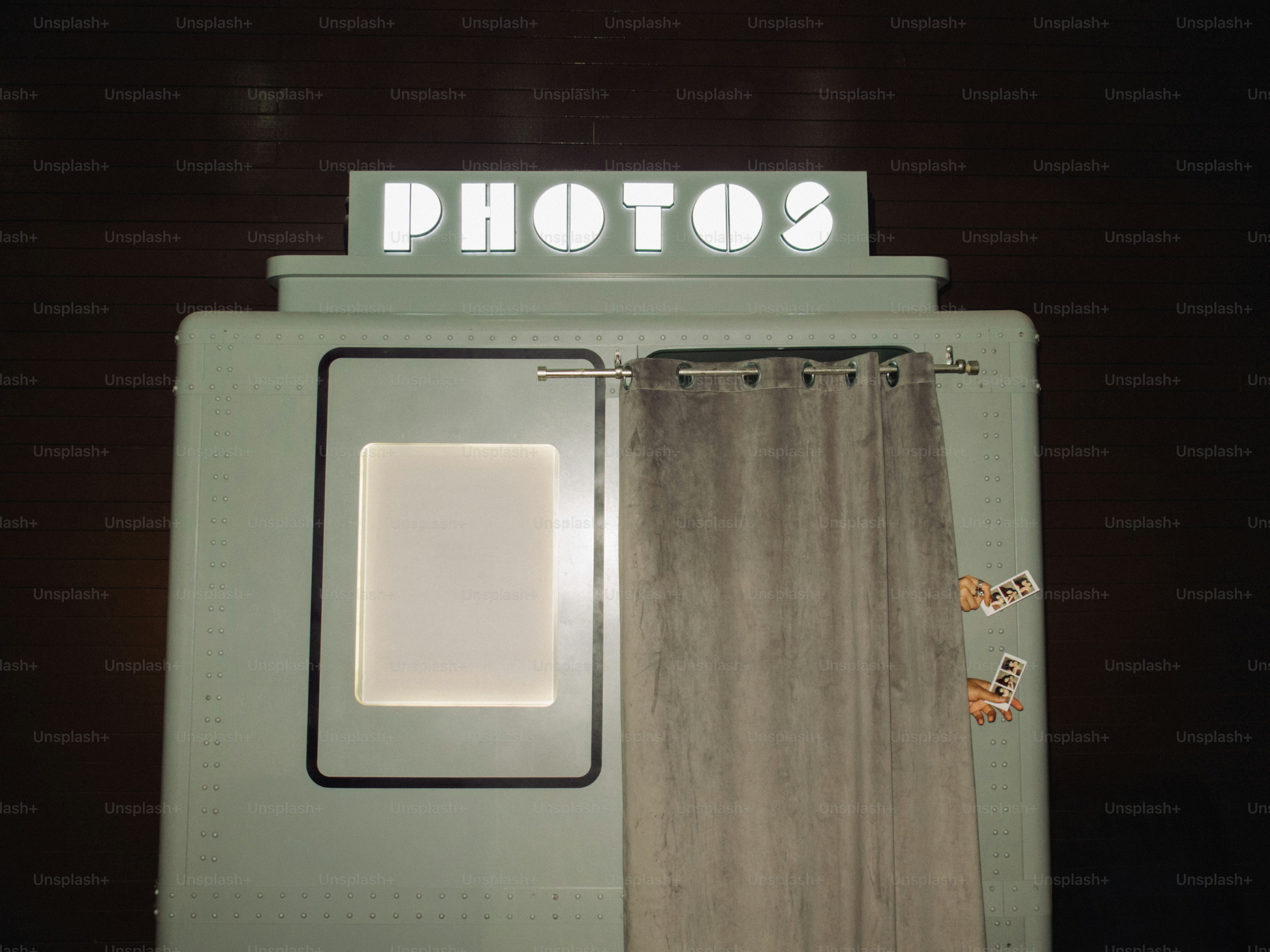Retro photo booth with curtain and curtain