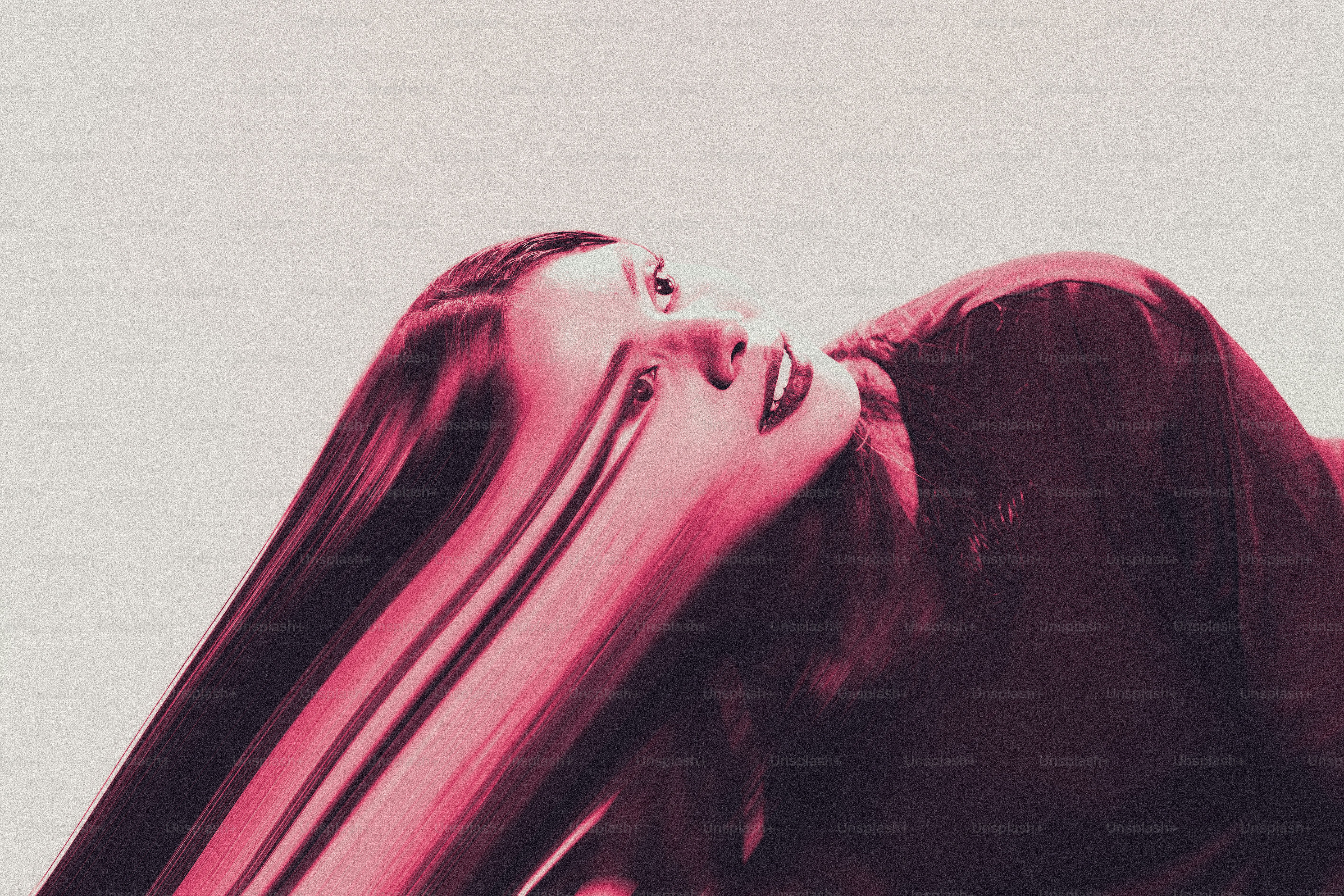 Distorted portrait of a woman with long dark hair