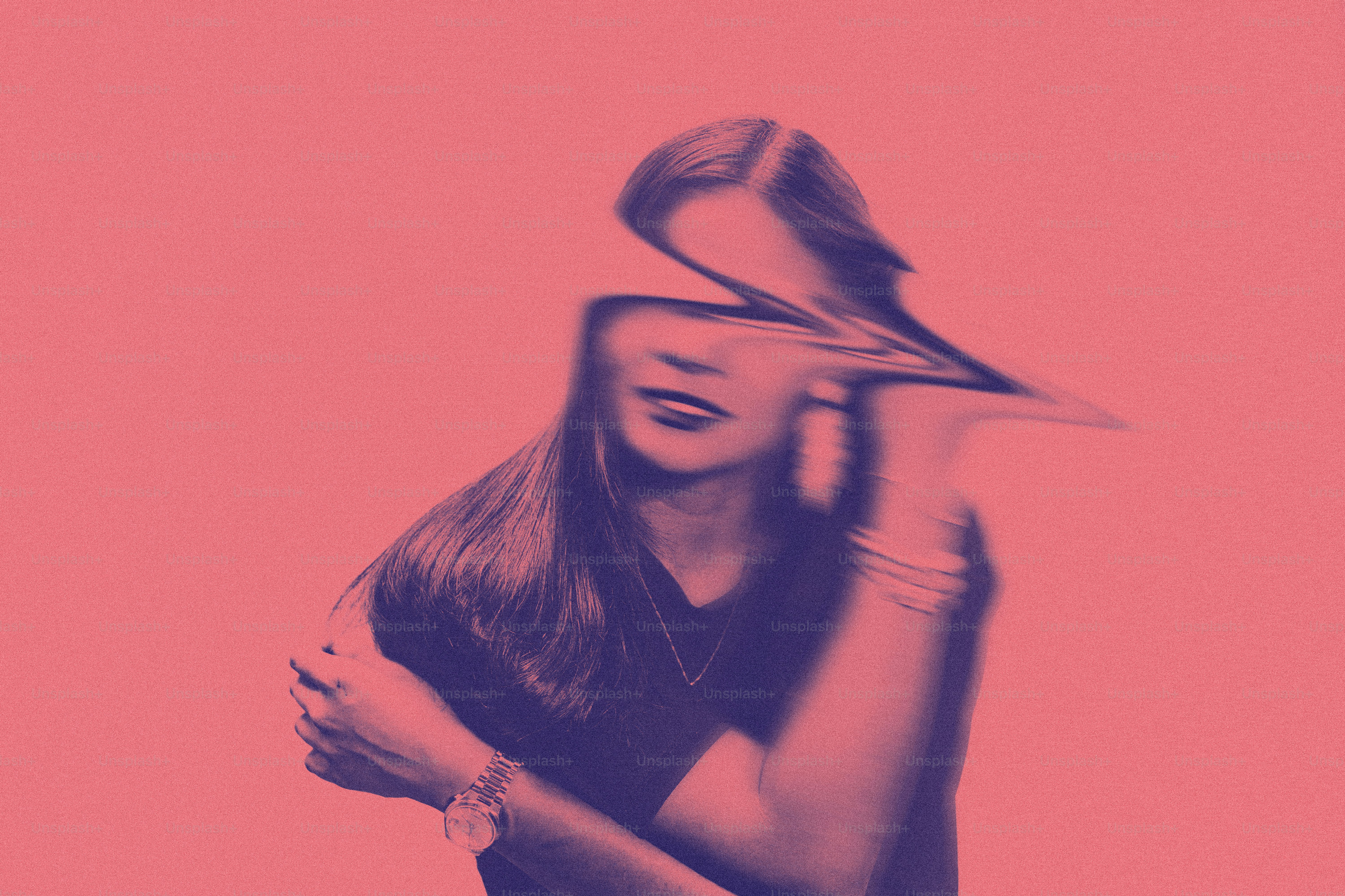 Distorted pink portrait of a young woman photo – Mental health Image on ...
