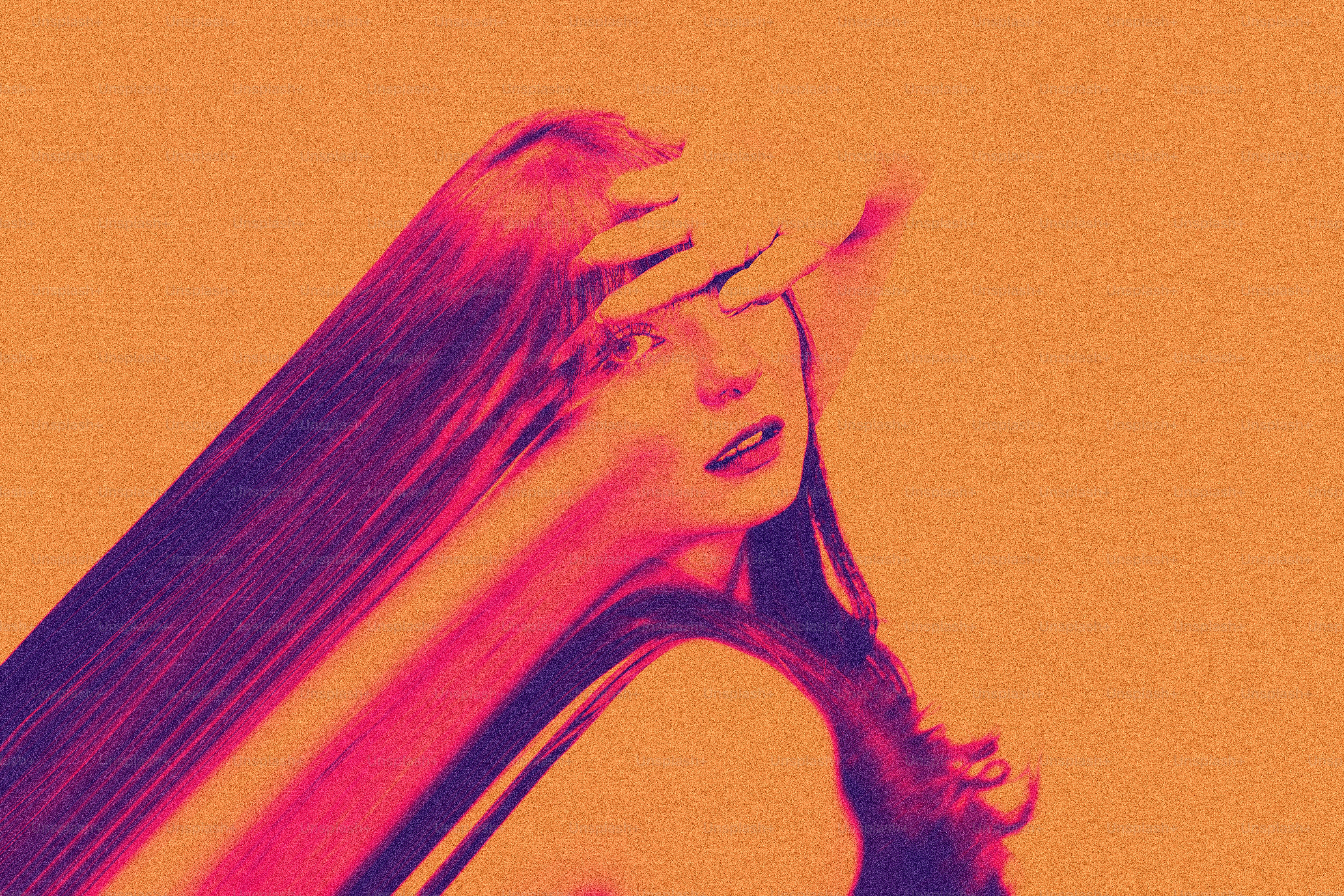 Woman with long hair and distorted face