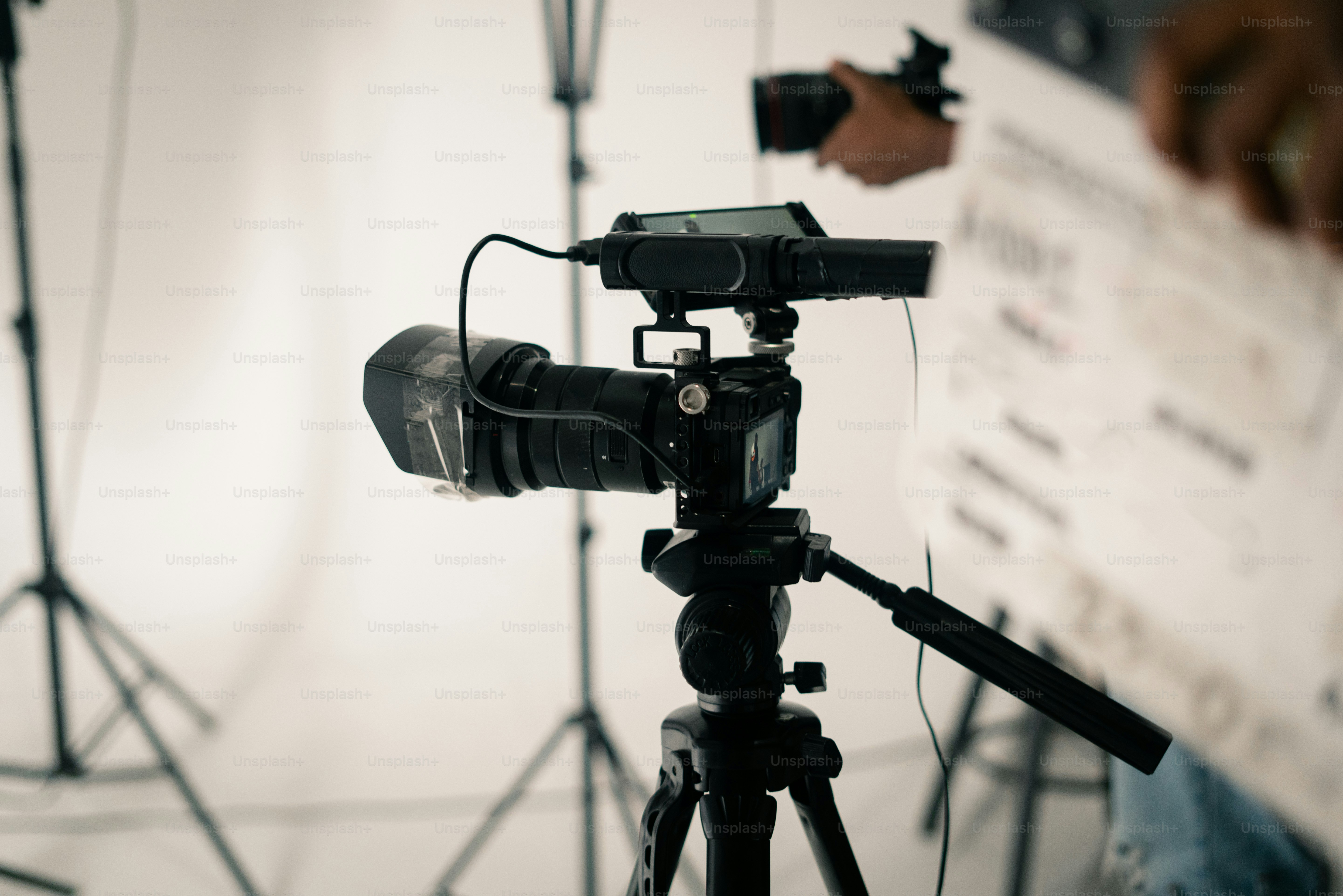 Filming equipment set up in a studio