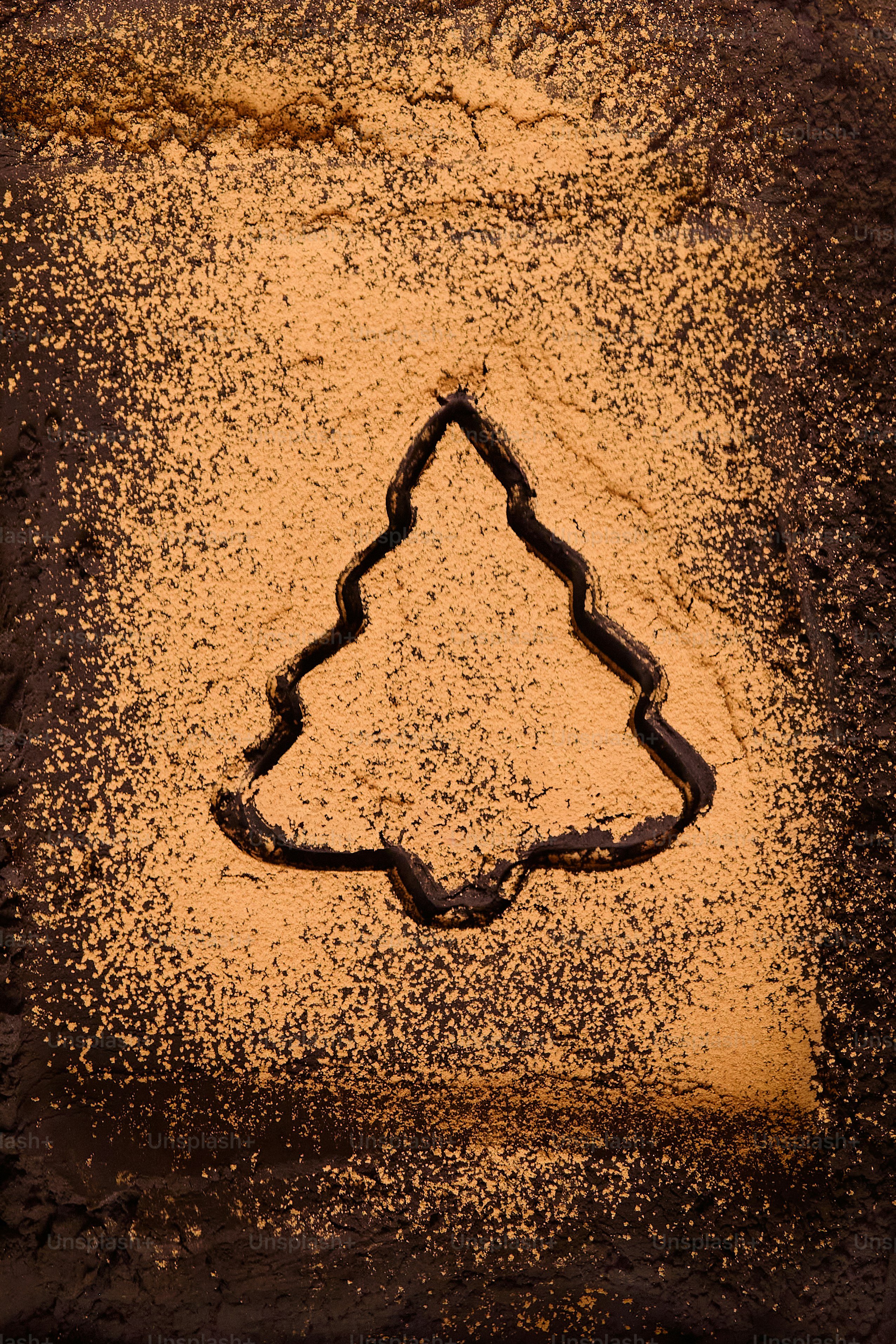 Christmas tree shape dusted with cocoa powder