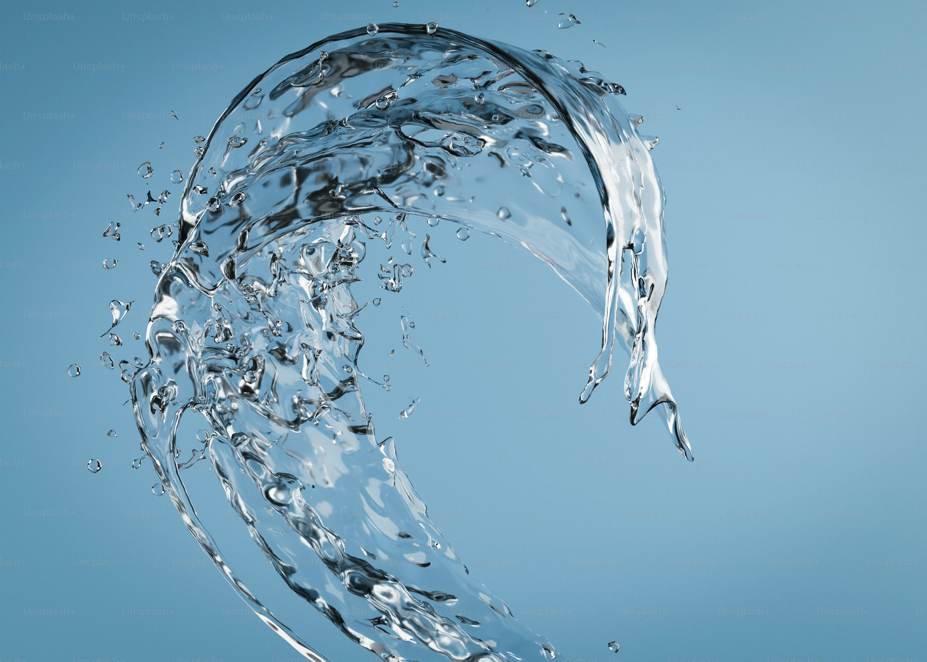 A dynamic splash of clear water against blue