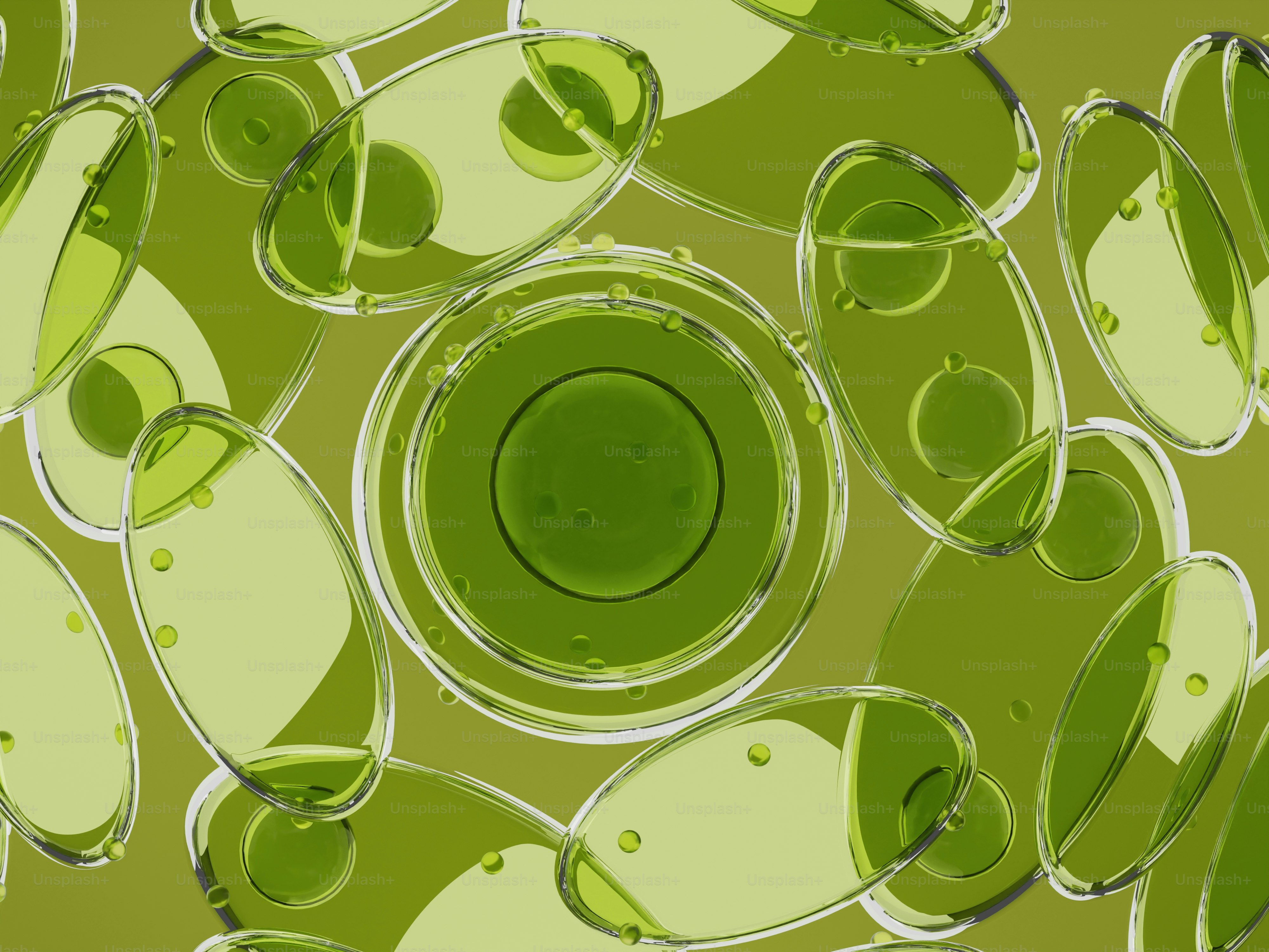 Abstrakte grüne Kreise und Ovale mit Reflexen