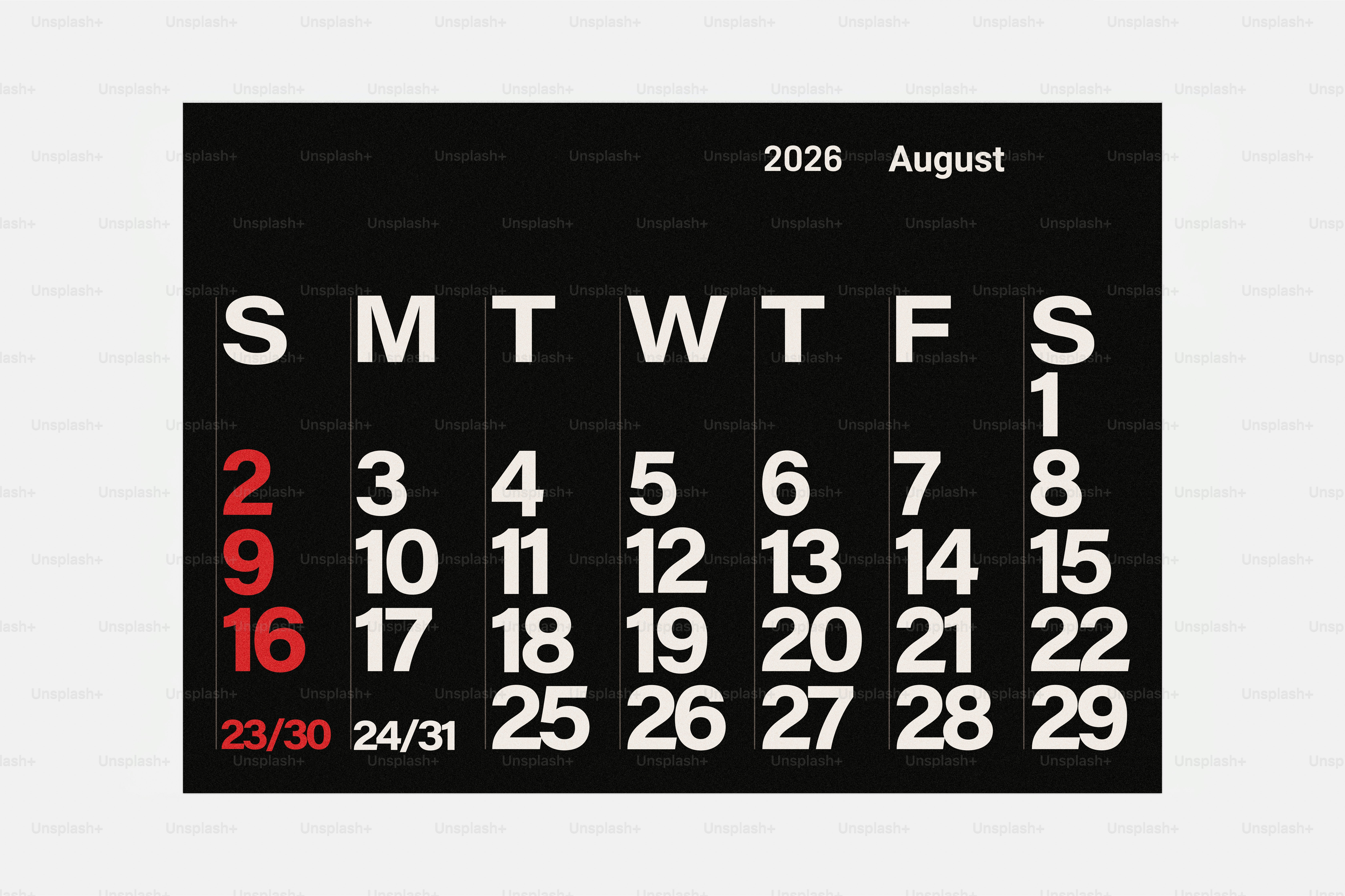 Calendrier d’août 2020 avec dates rouges
