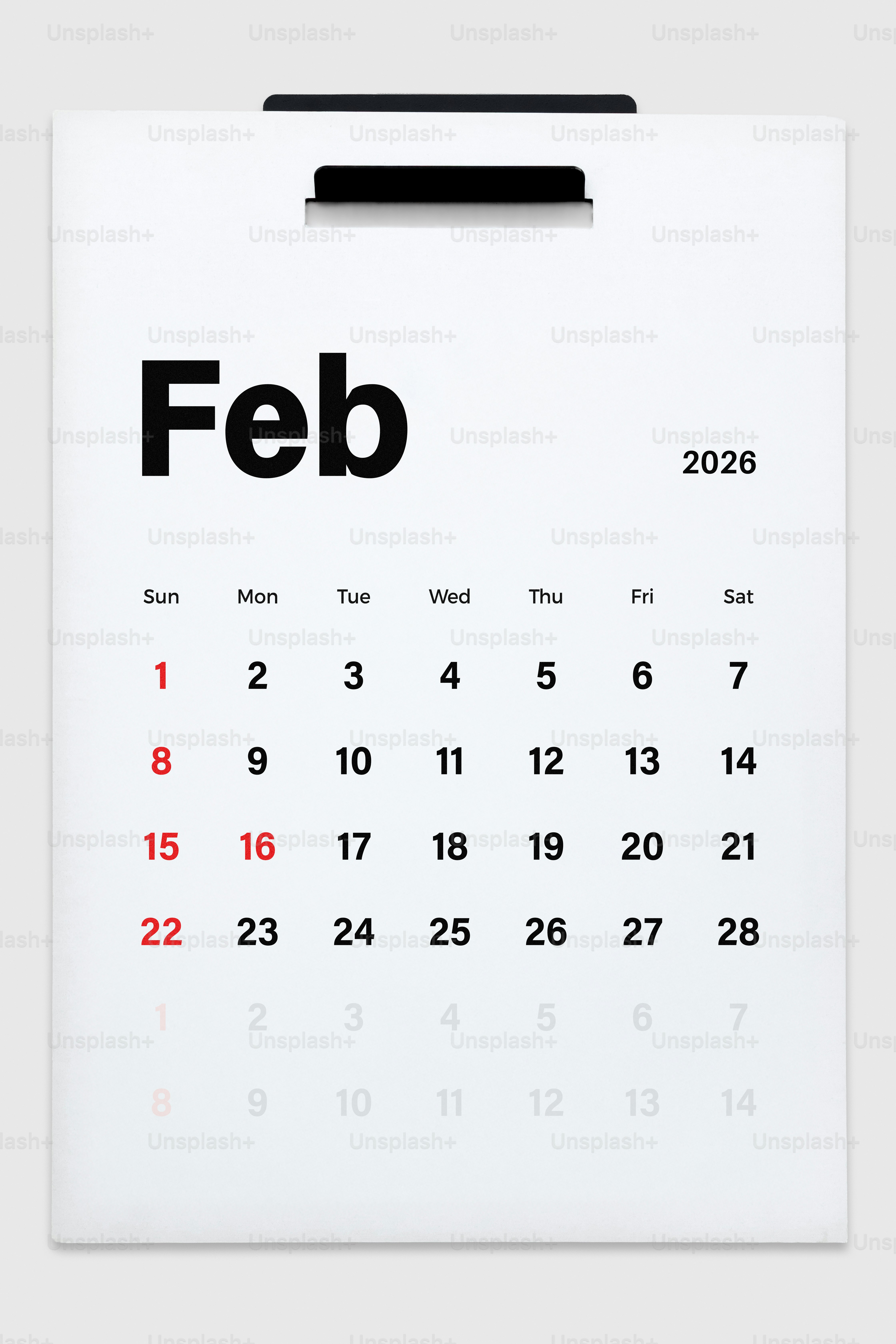 February 2026 calendar page on a clipboard