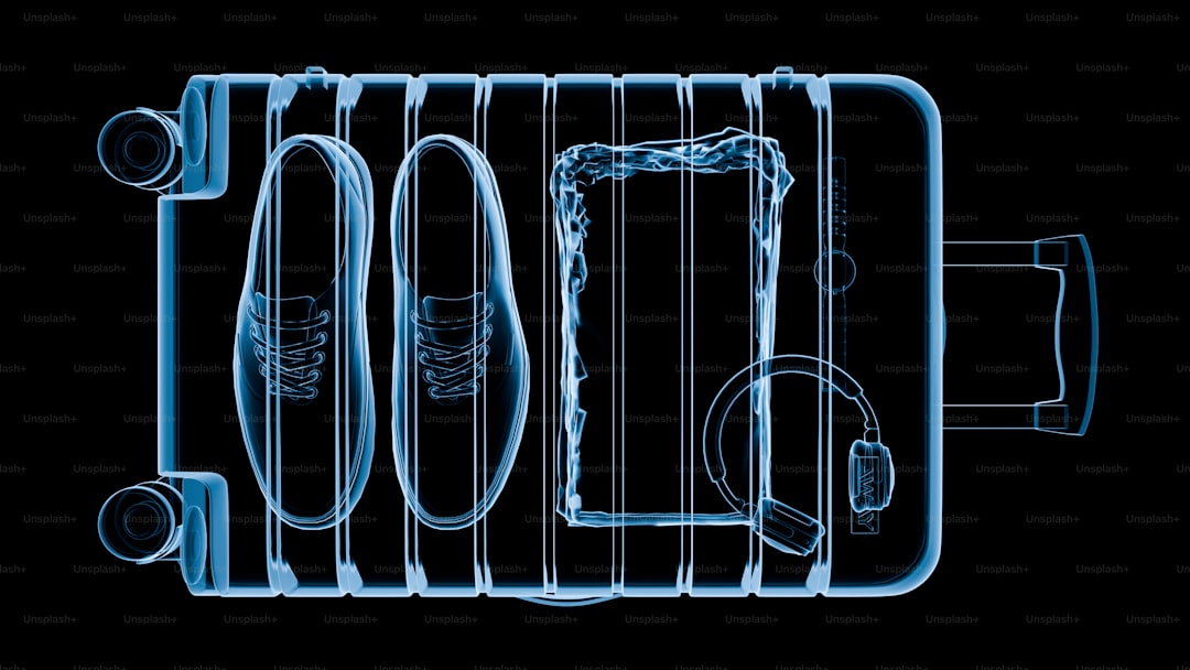 X-ray of suitcase with shoes and headphones