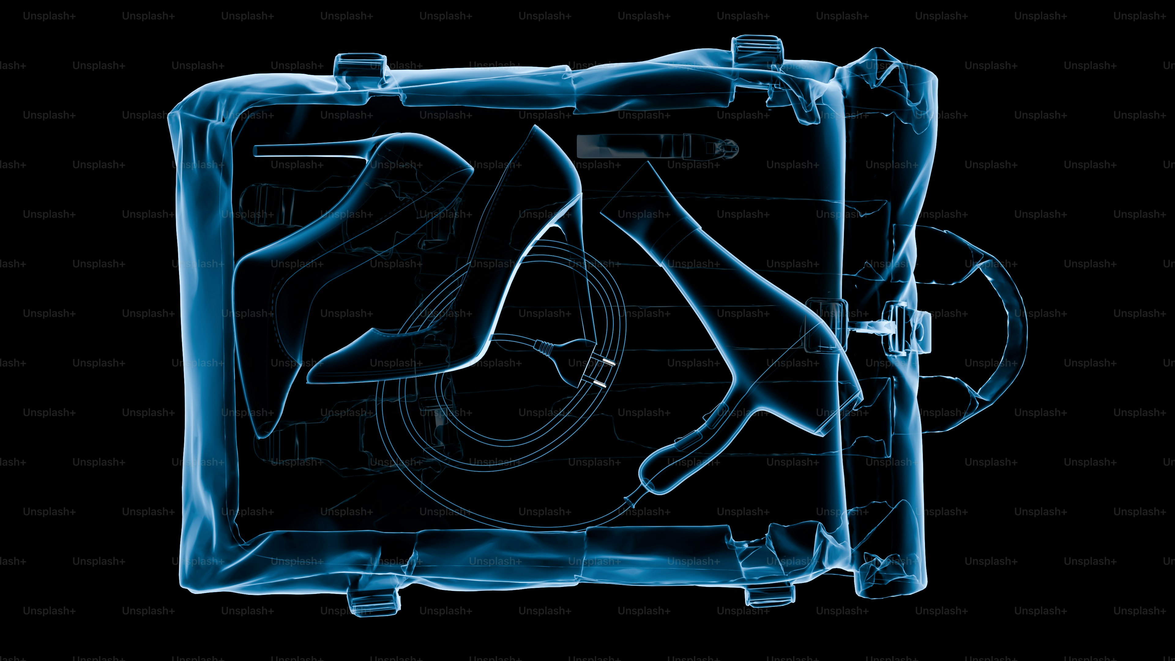 X-ray of a suitcase filled with shoes