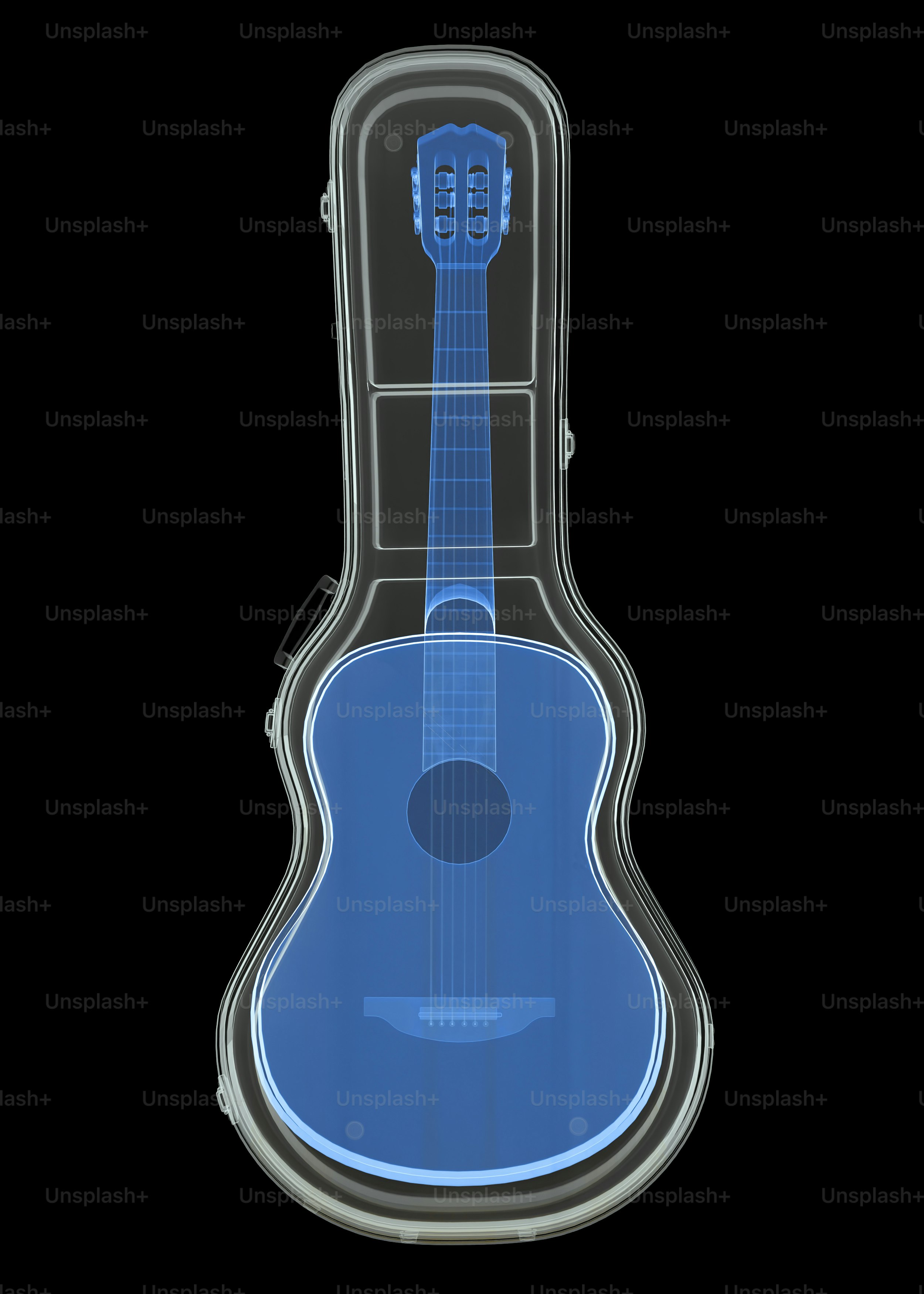 Radiografía de una guitarra en su estuche