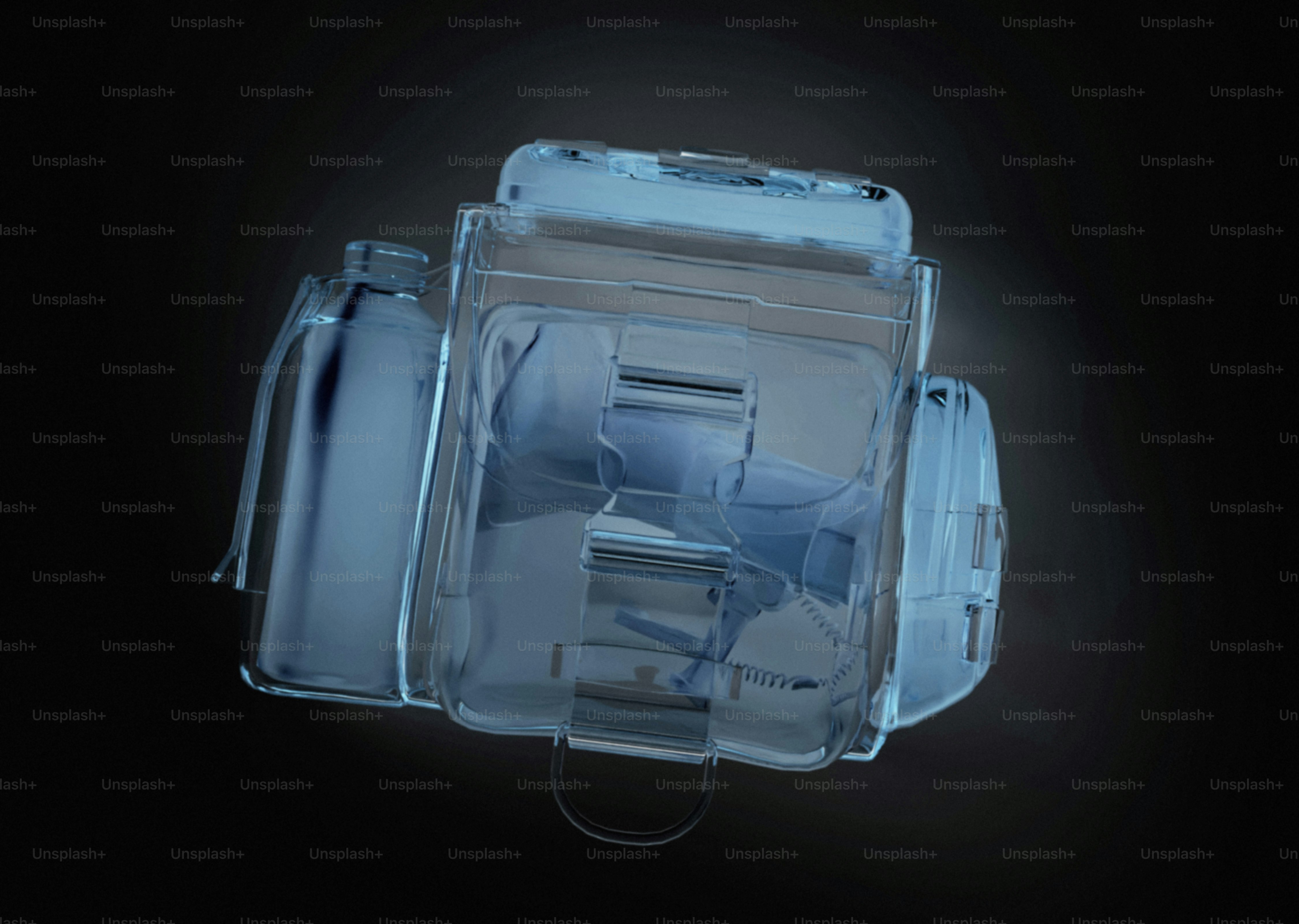 Transparent blue case on black background