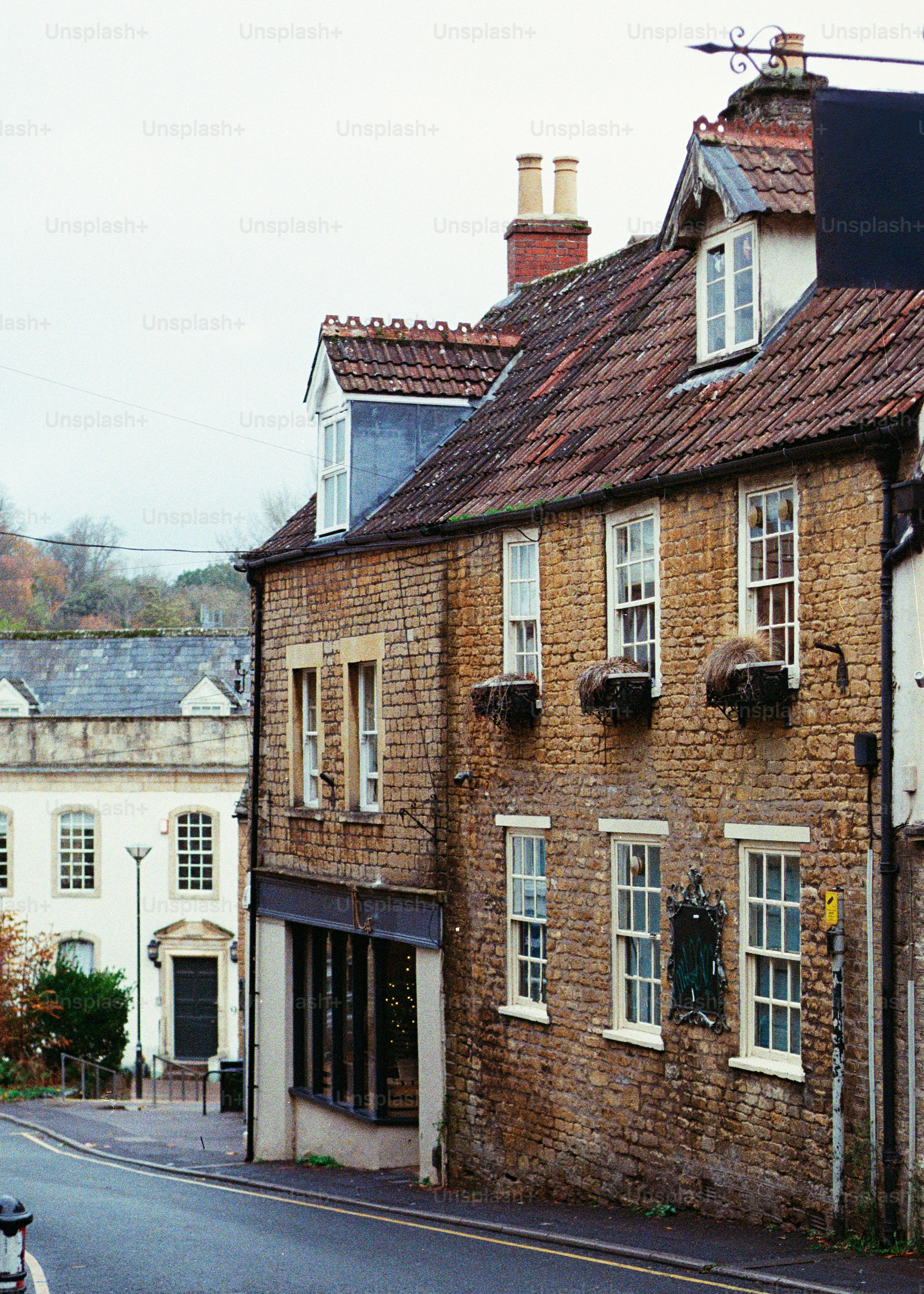 Old stone buildings on a street