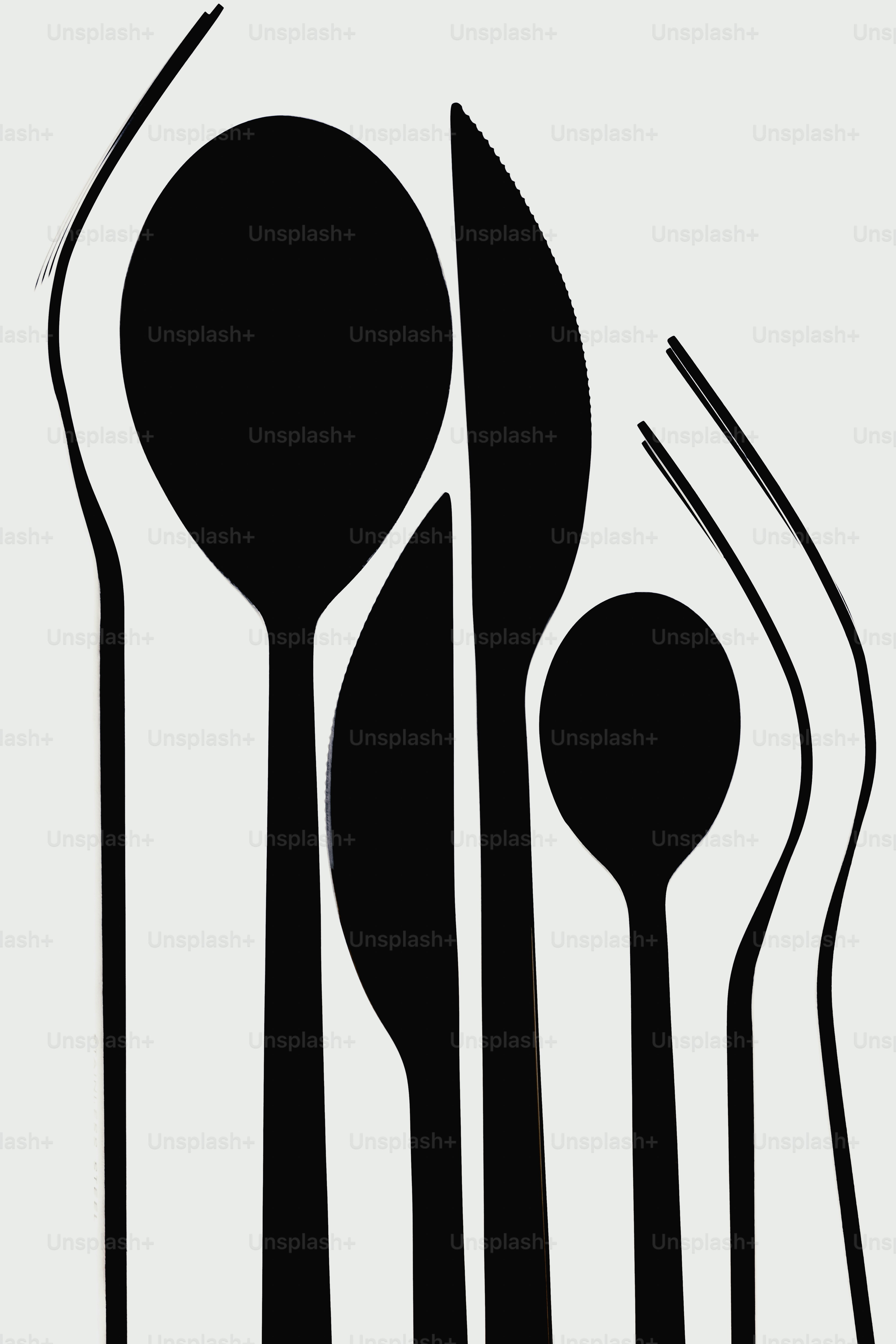 Black cutlery silhouettes on a light gray background